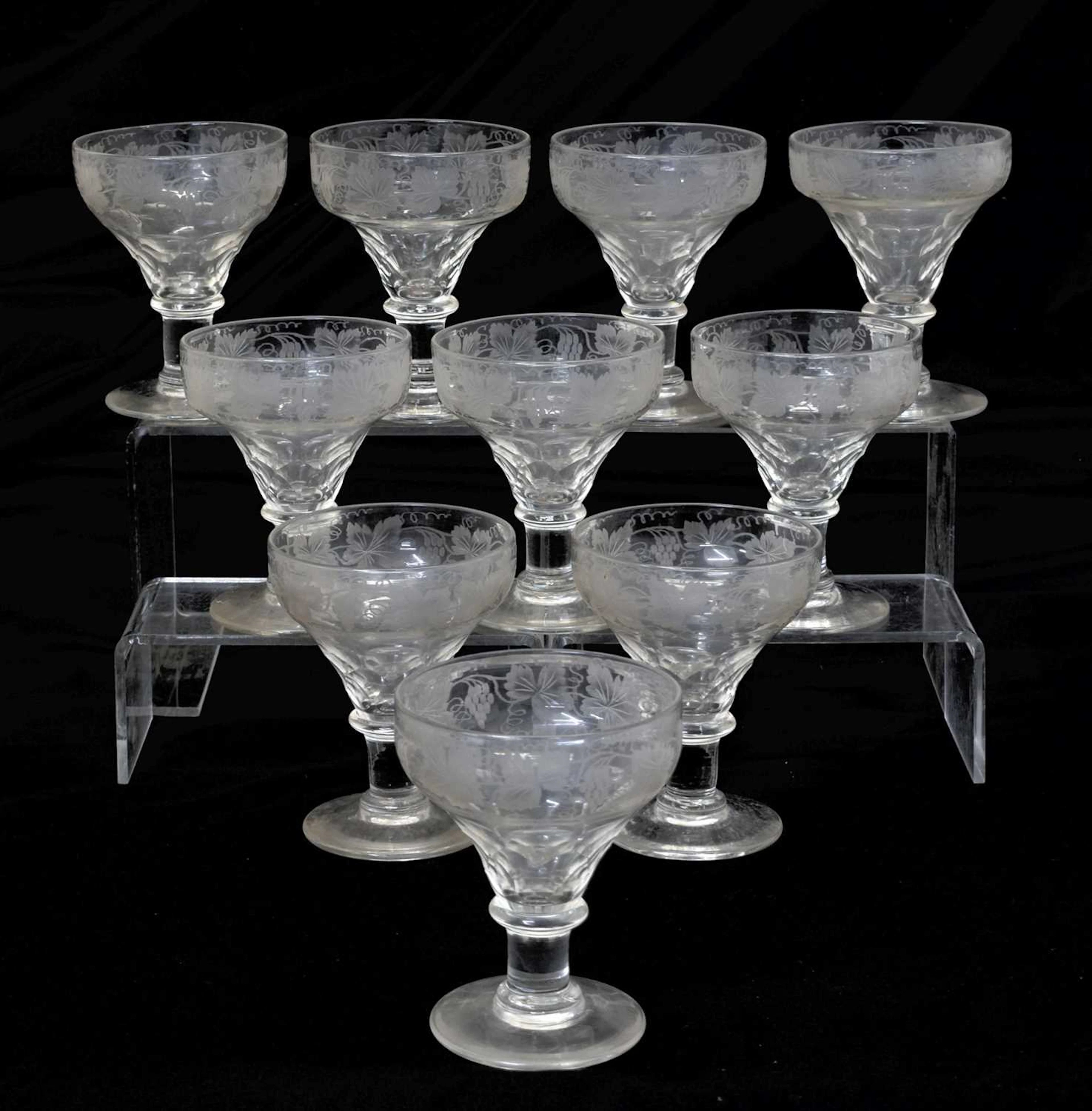 Set of ten pan-topped 'rummer' wine glasses
