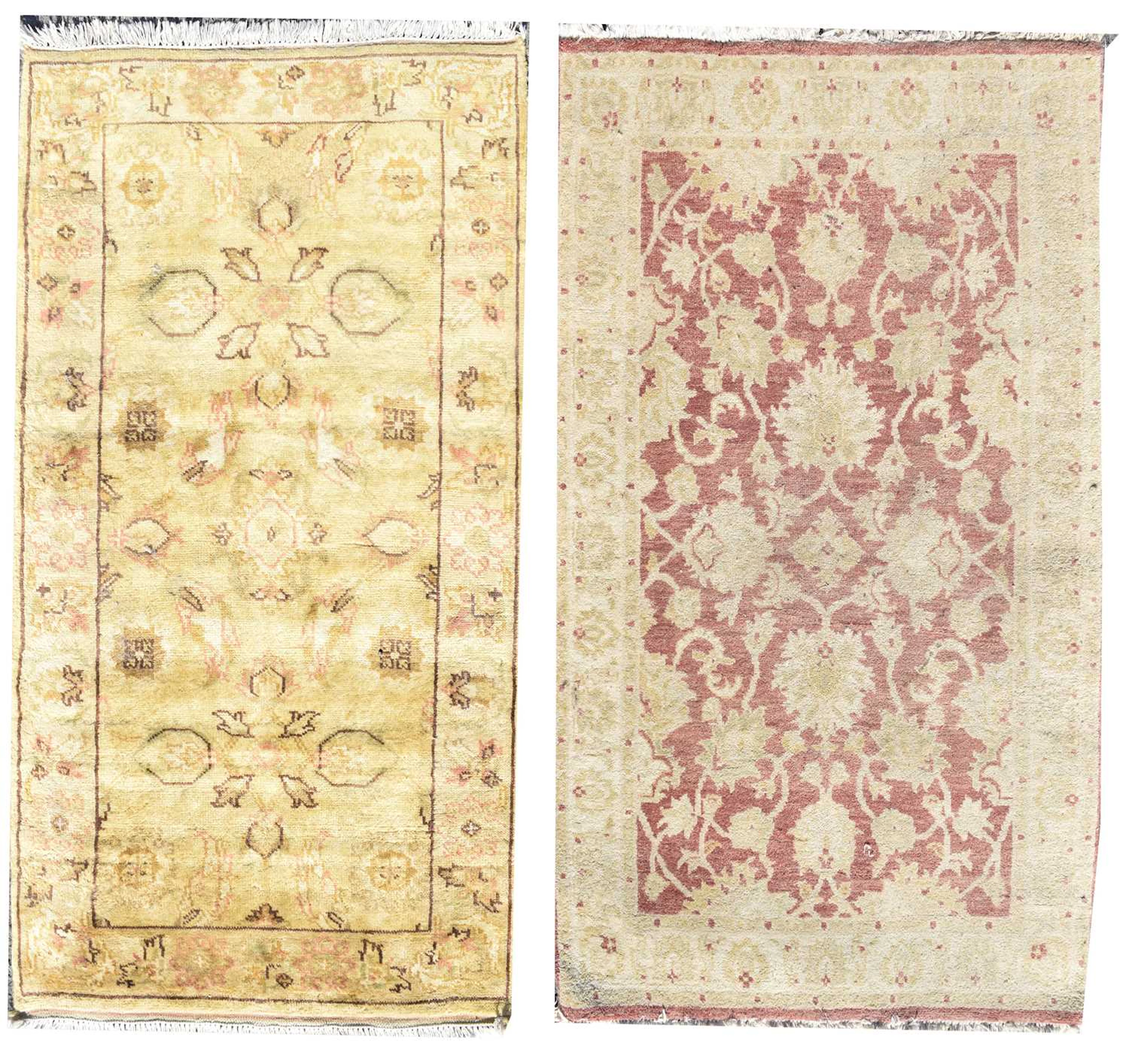 Two Indian wool rugs, retailed by Grutman