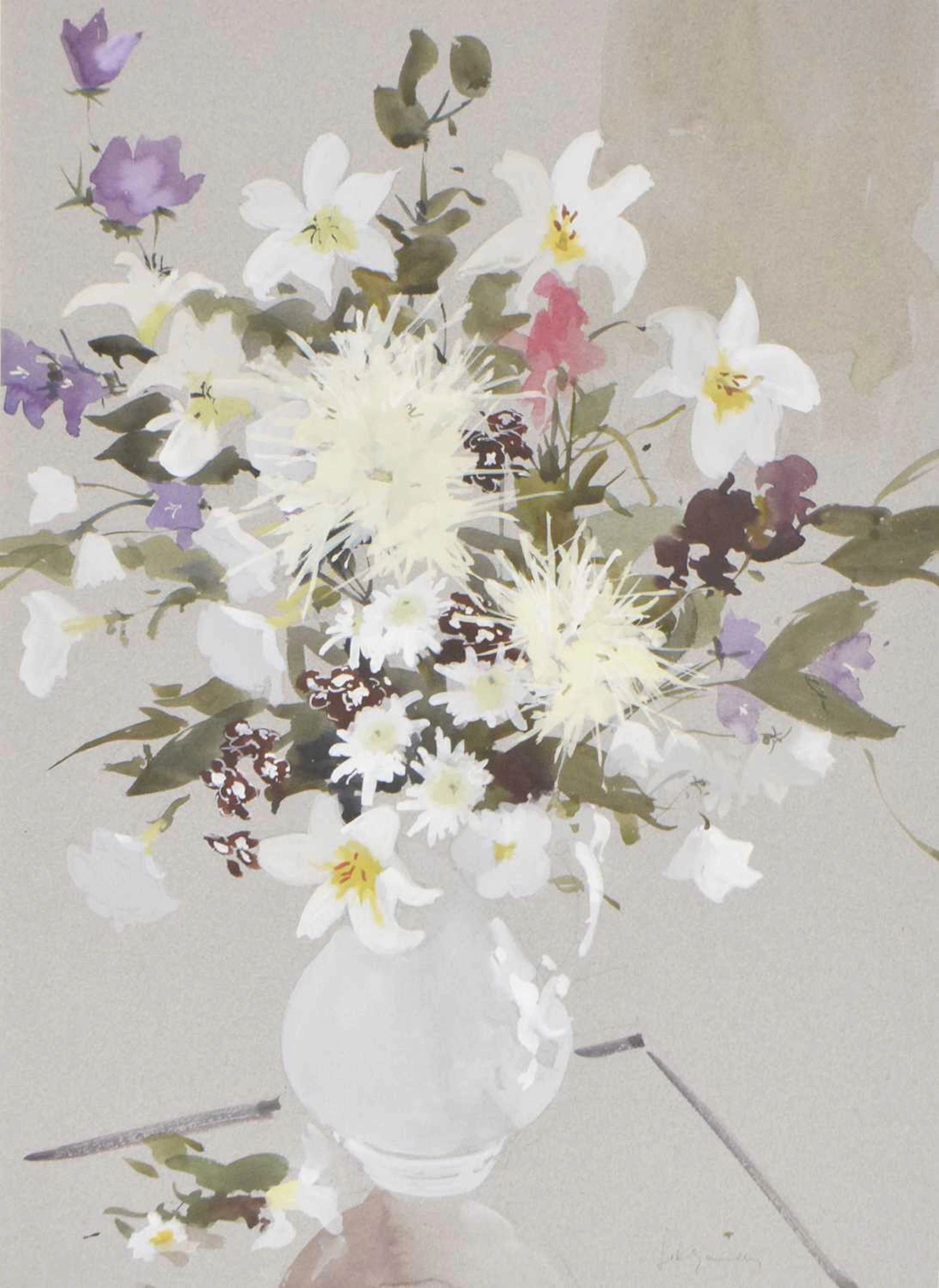 ARR John Yardley (b.1933) - Watercolour - 'Flowers in a Large White Jug'