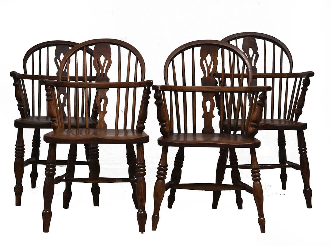 Four ash, elm and fruitwood Windsor chairs (4)