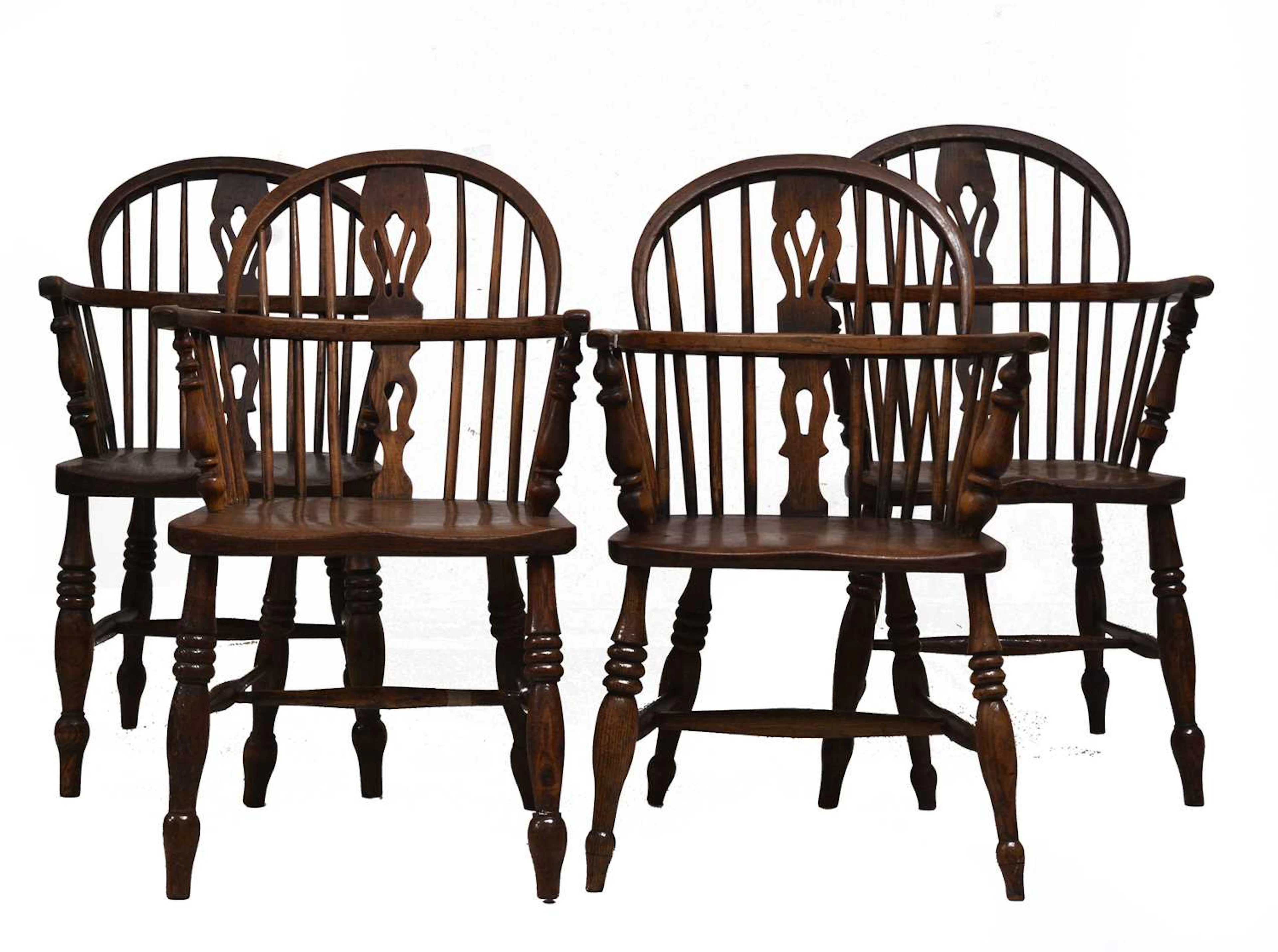 Four ash, elm and fruitwood Windsor chairs (4)