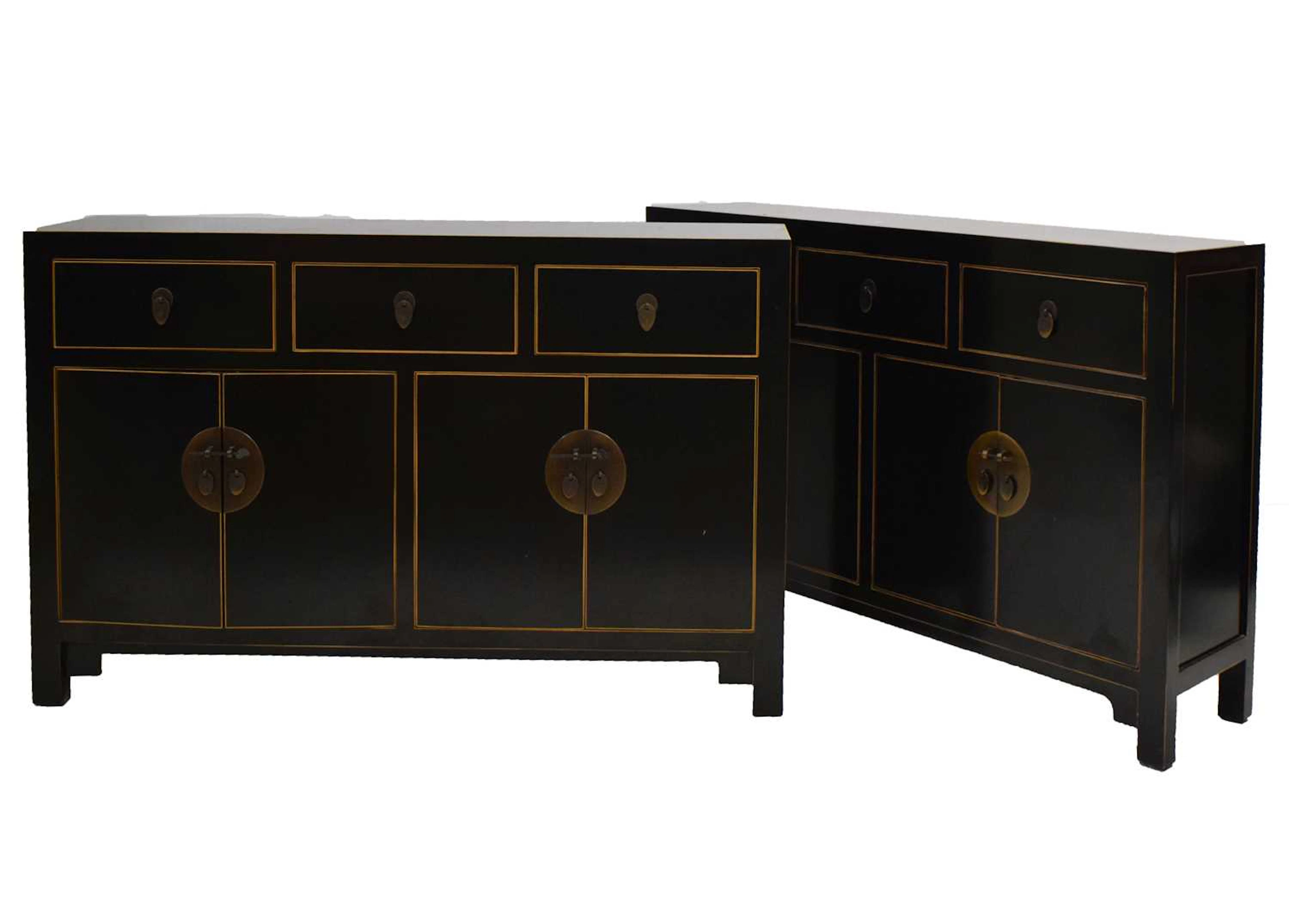Pair of John Lewis oriental-style black lacquer cabinets