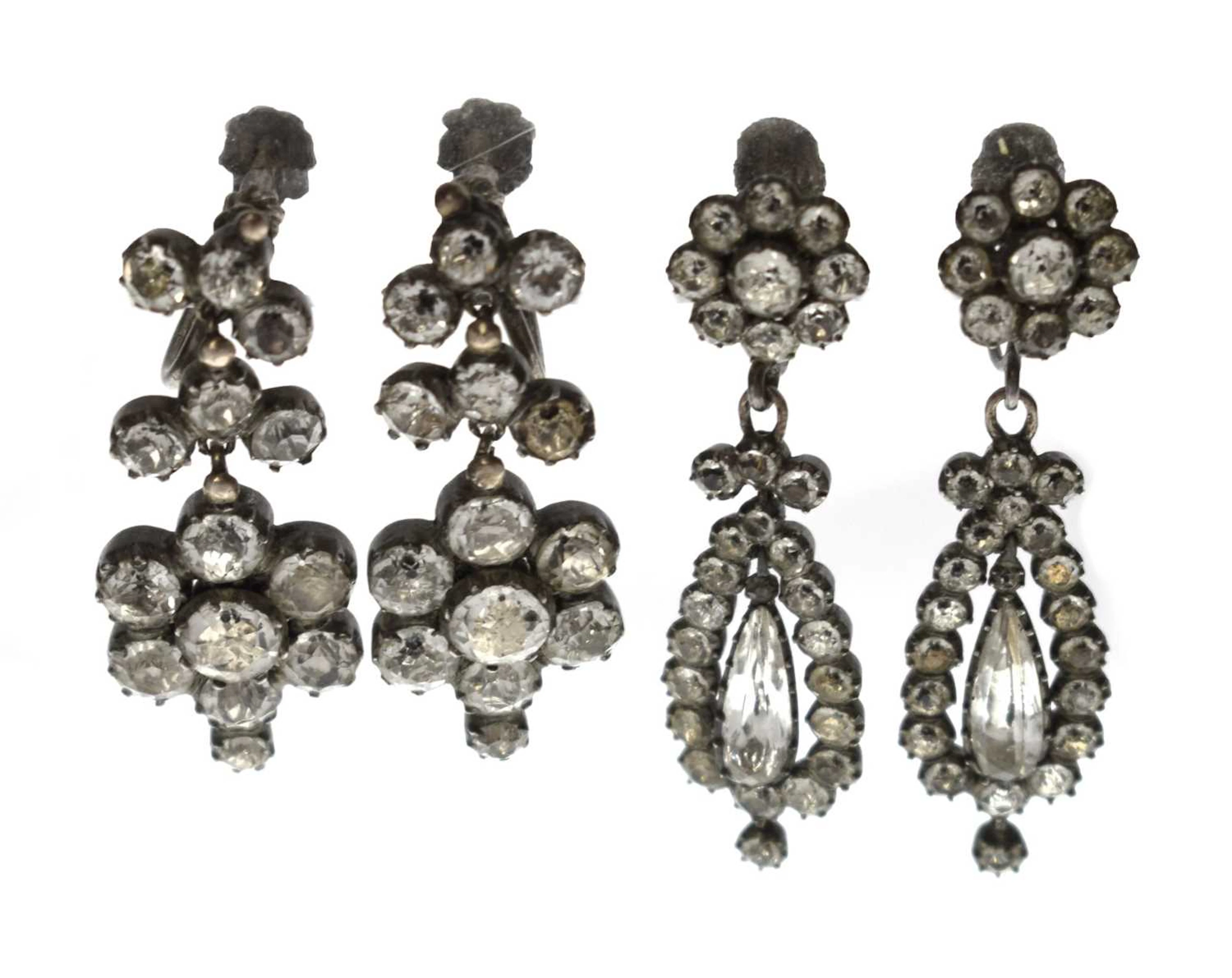 Two pairs of 19th century black dot paste drop earrings