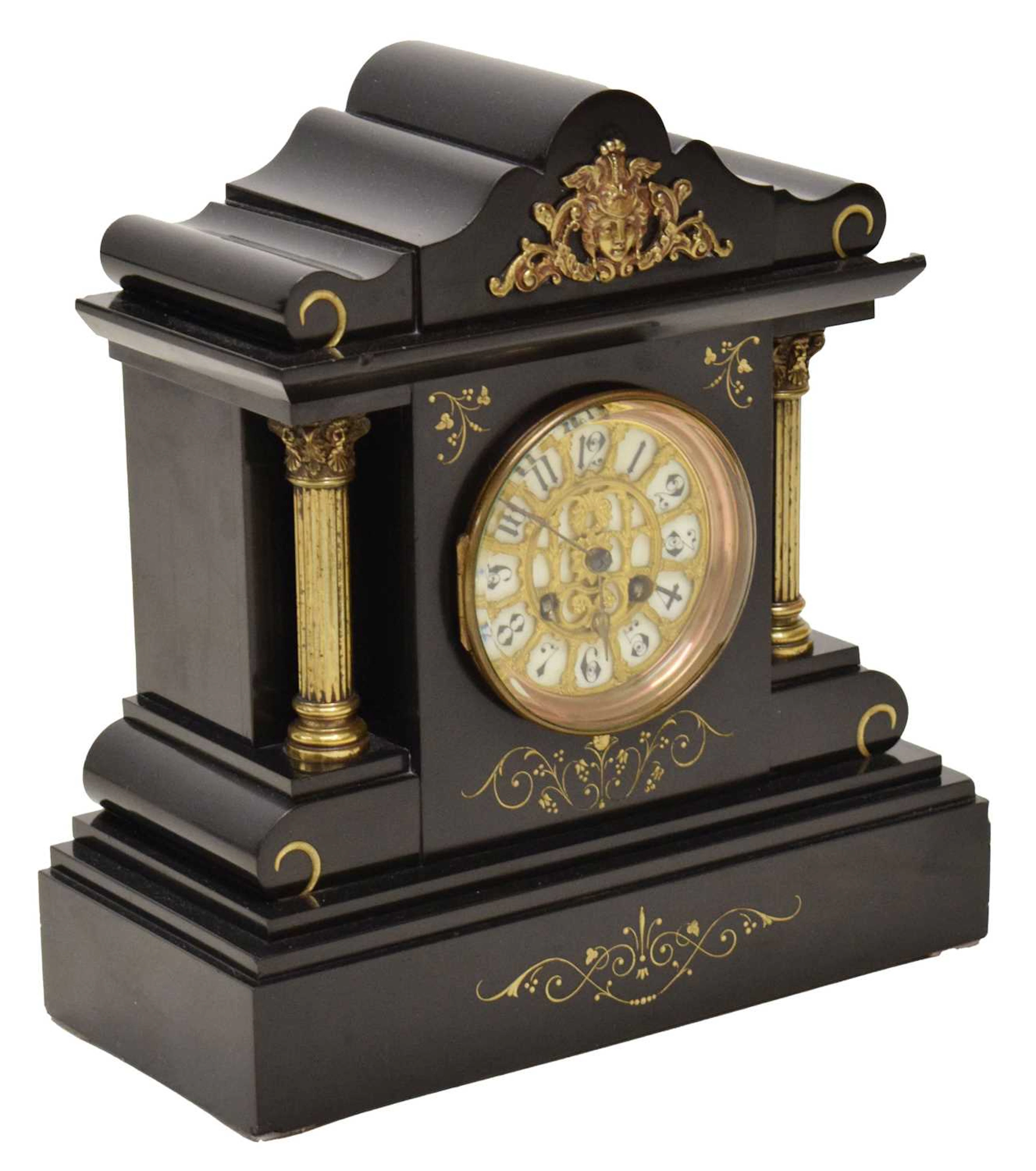 19th century French black marble 'Temple' mantel clock