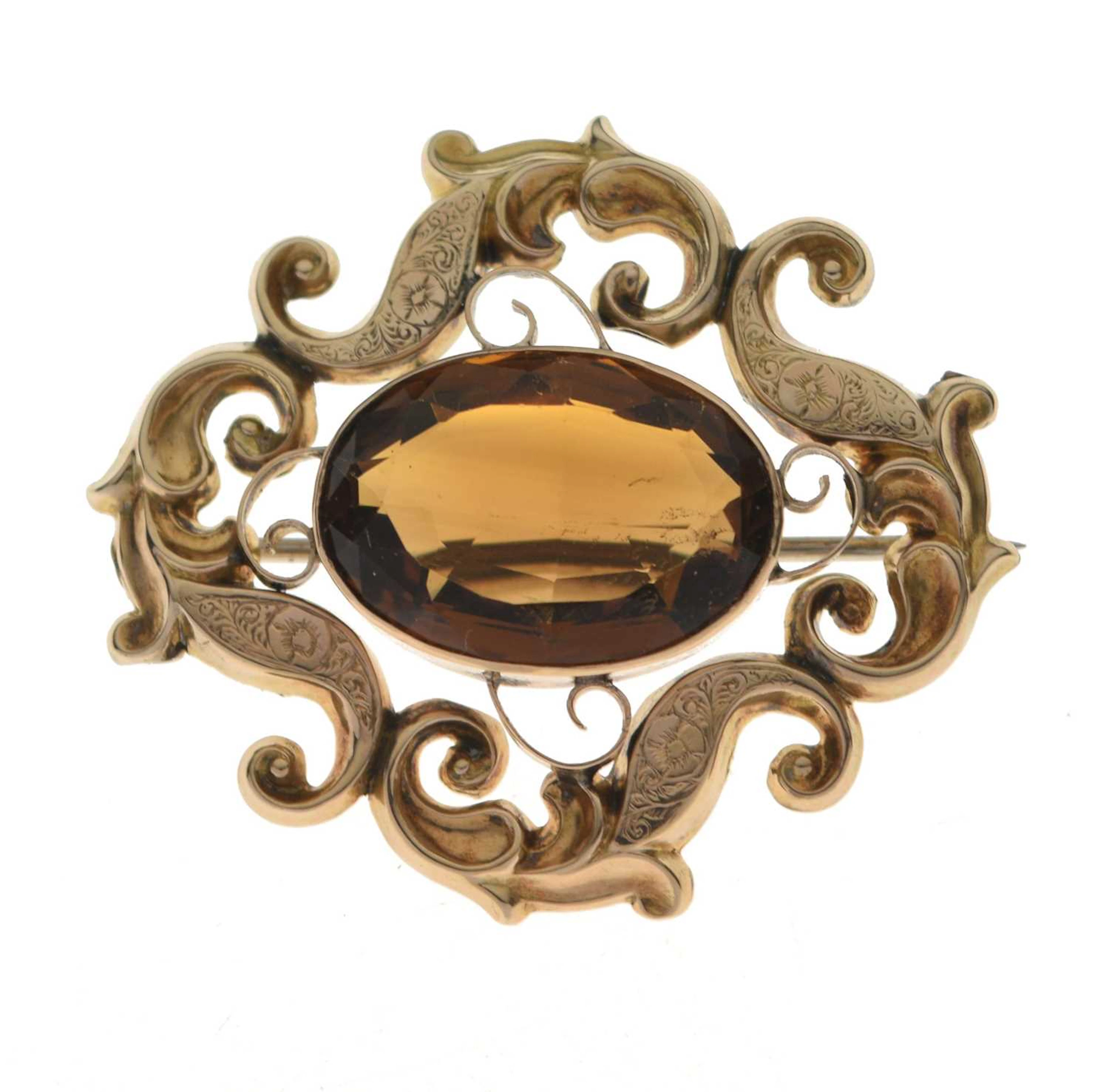 Early 20th century citrine yellow metal brooch