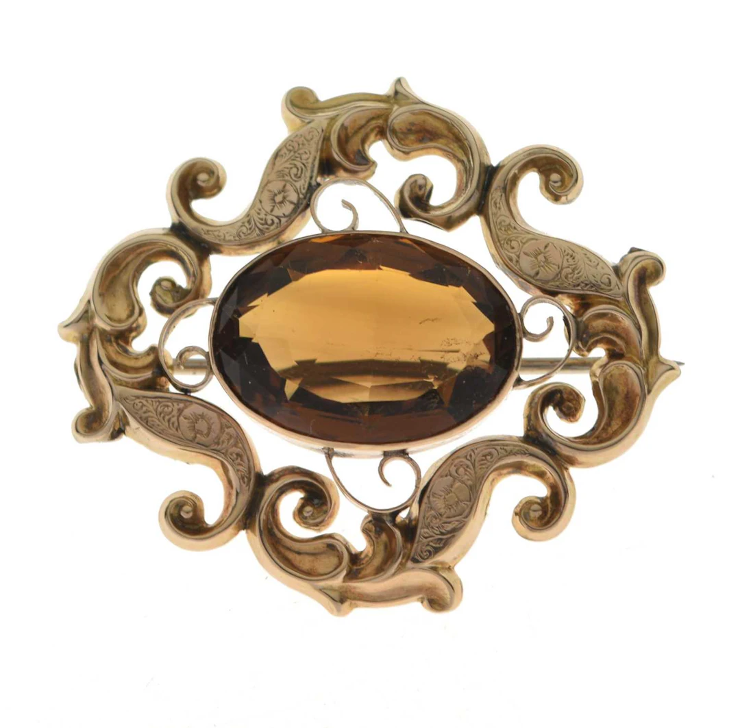 Early 20th century citrine yellow metal brooch