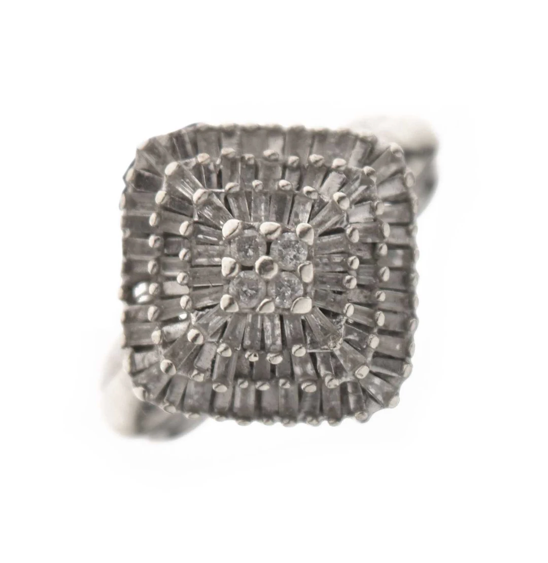 Fancy cut diamond 9ct white gold cluster ring