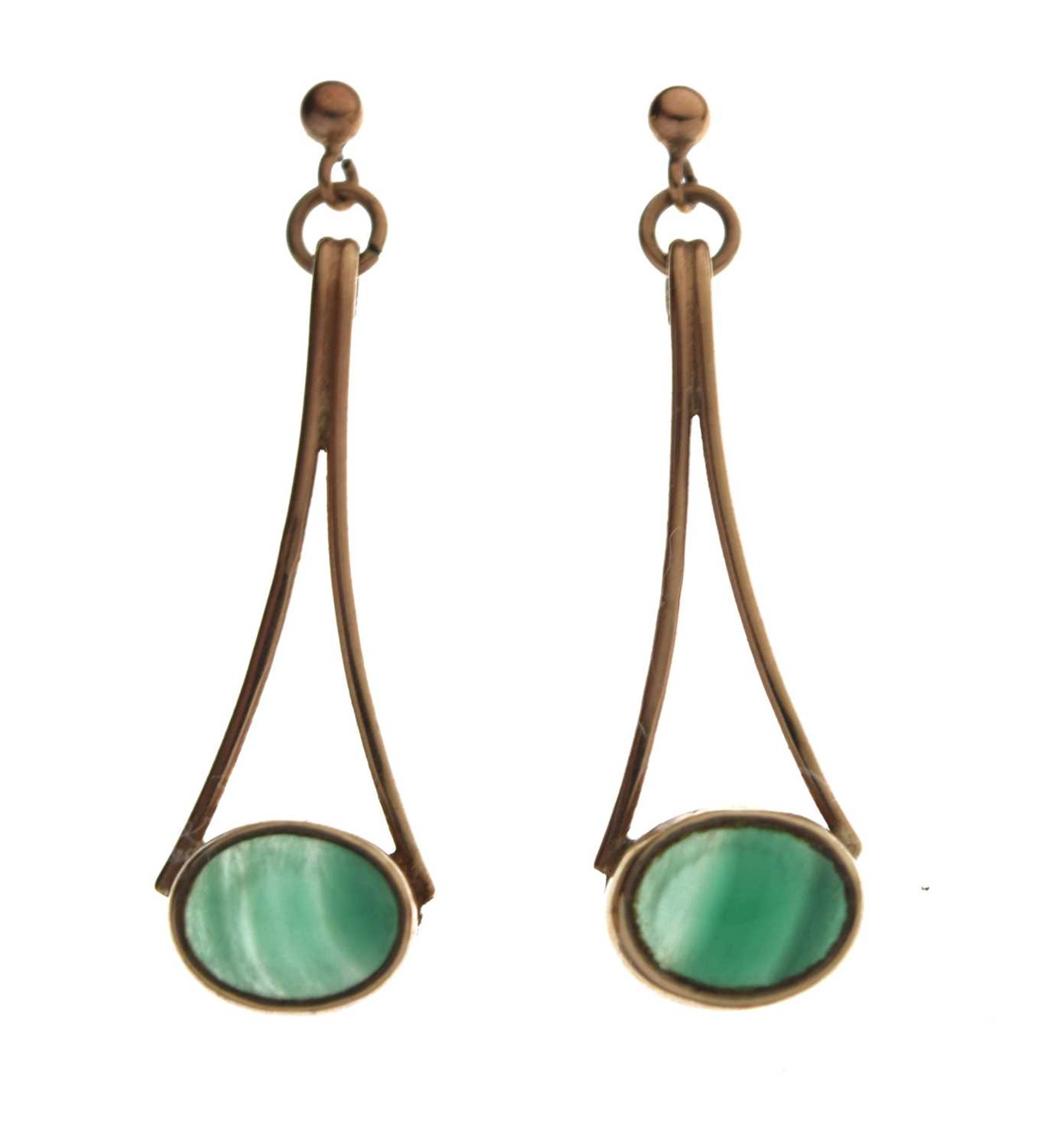 Pair of chrysoprase 9ct gold drop earrings