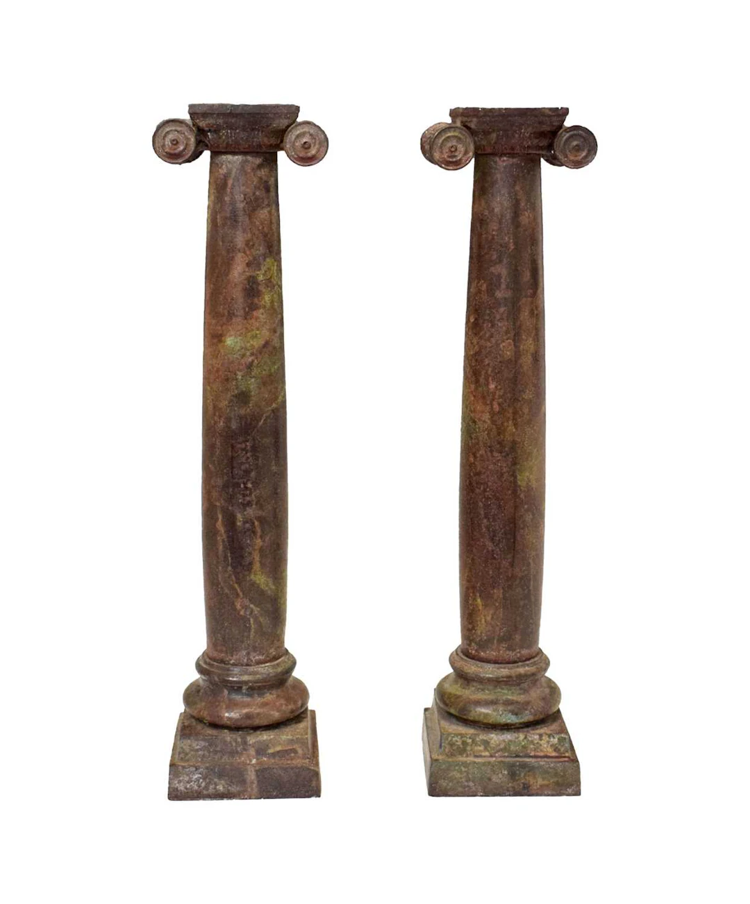 Pair of cast brass Ionic column marble-effect candlesticks