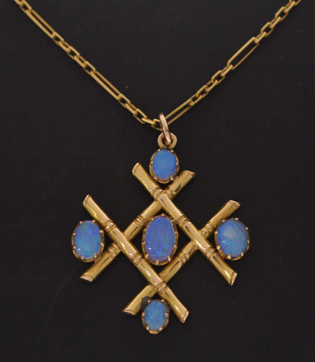 Yellow metal opal pendant necklace