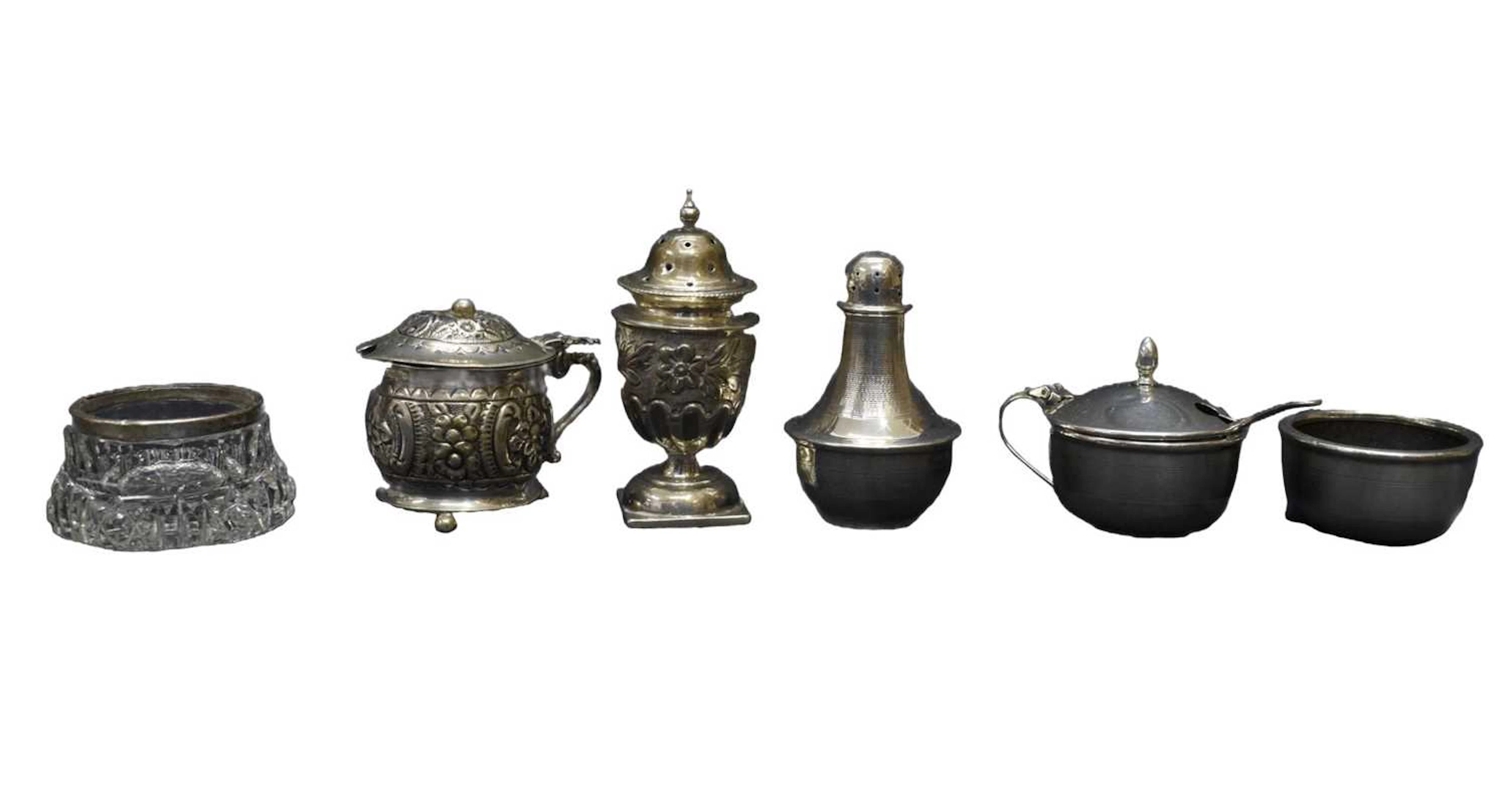 Assorted silver condiments