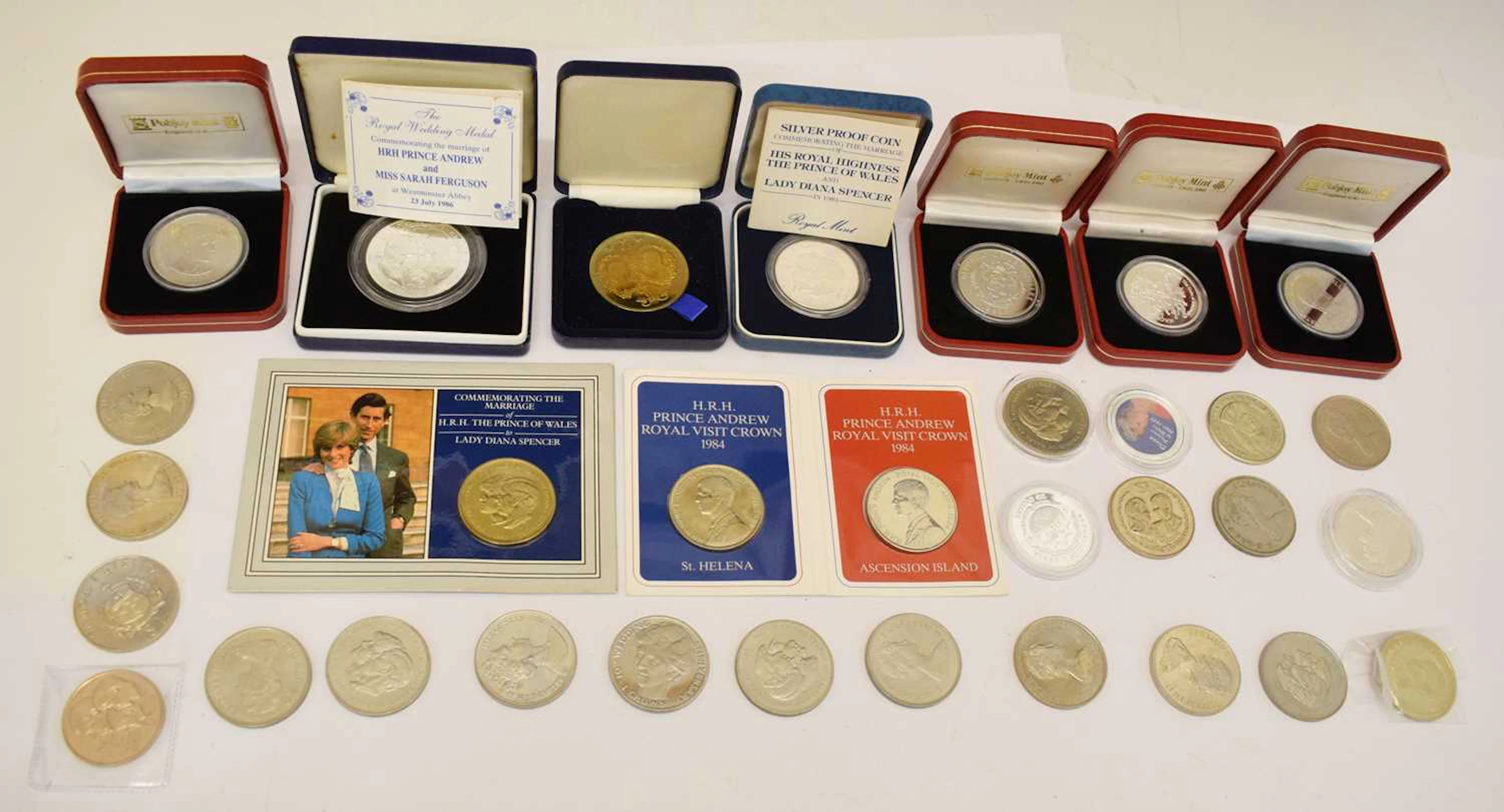 Collection of royal family commemorative coins and medallions