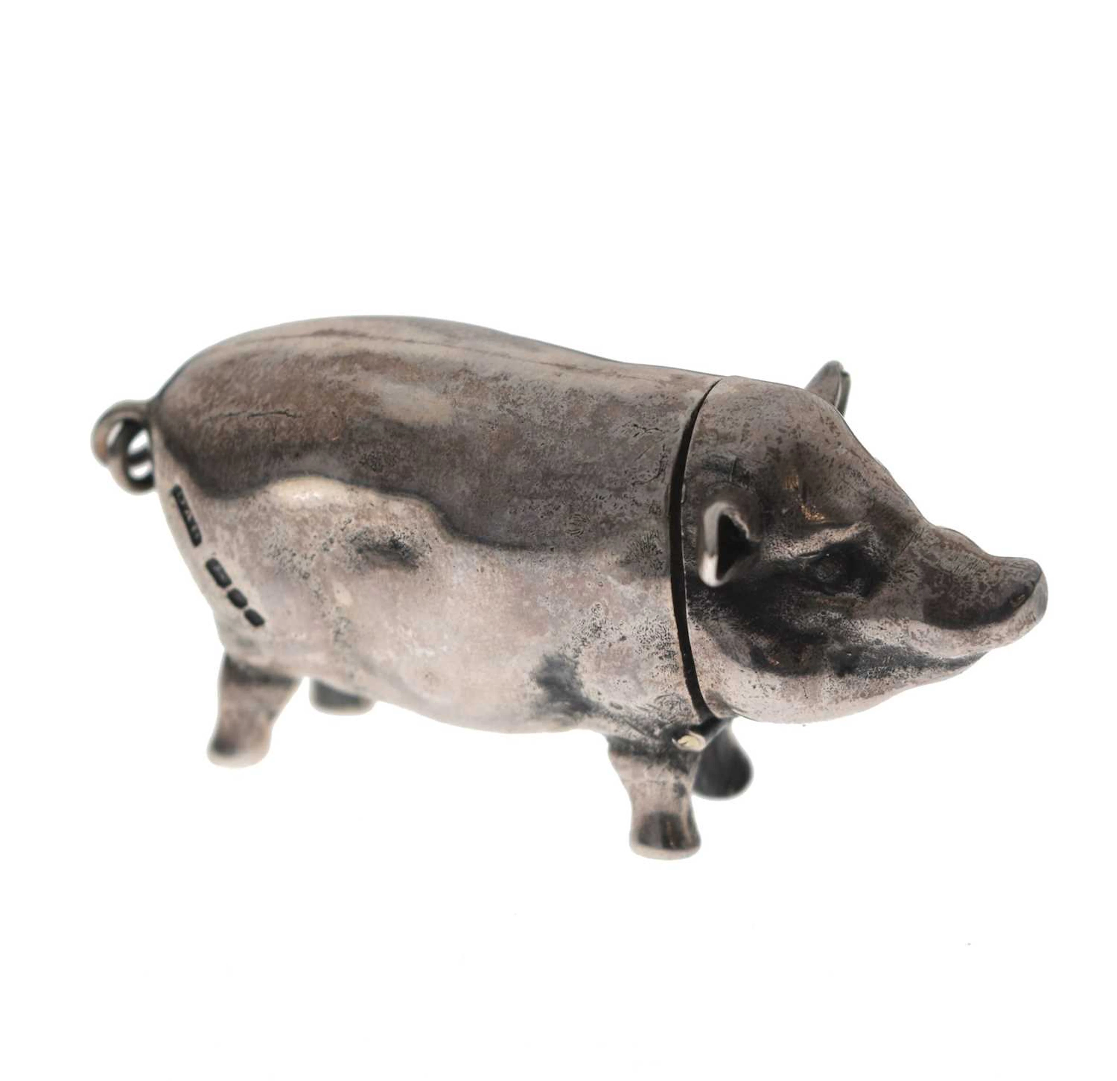 Elizabeth II silver novelty vesta case in the form of a standing pig