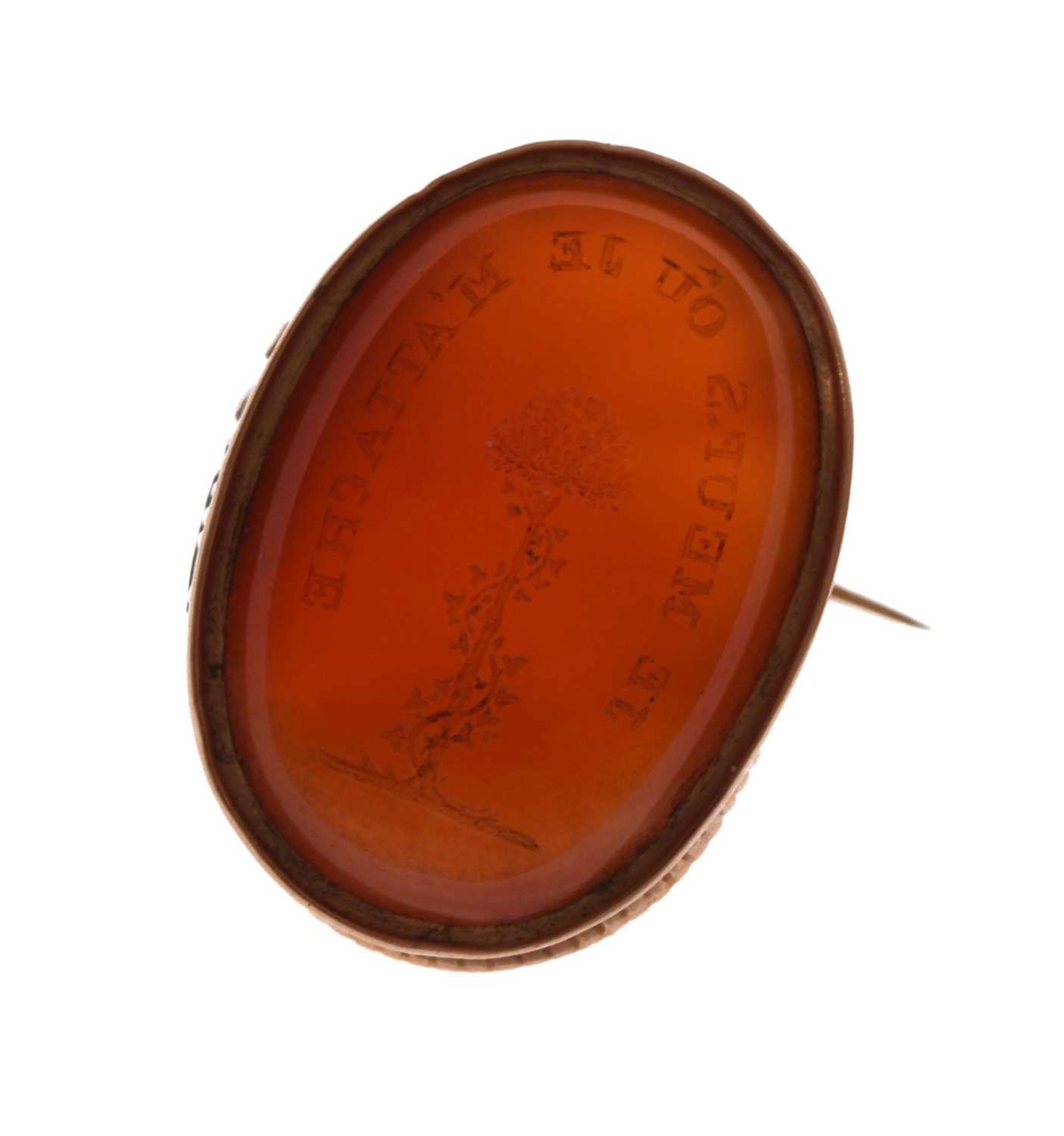 19th century carnelian intaglio yellow metal mounted fob