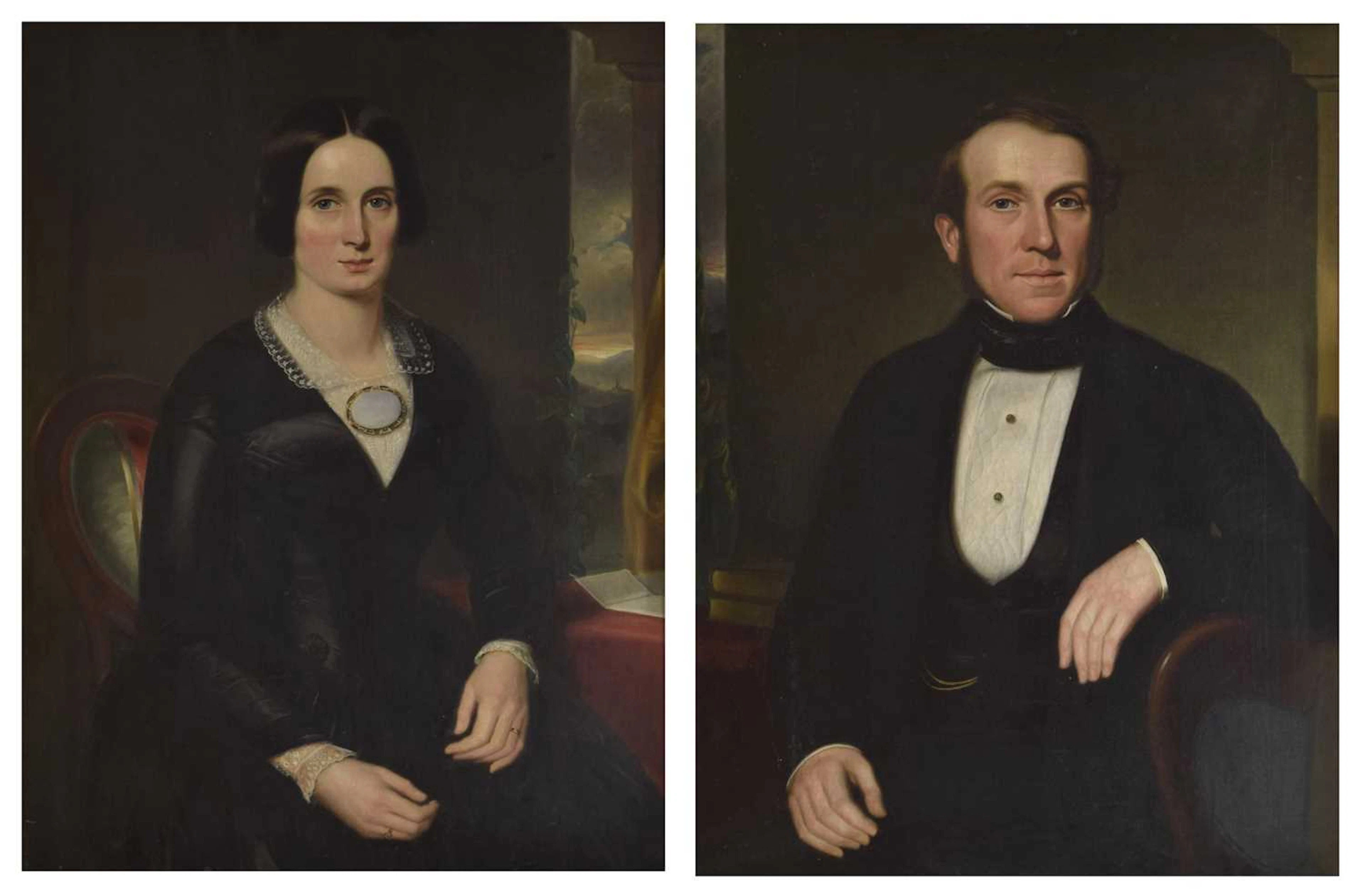 Mid 19th century English school, pair of half-length portraits of