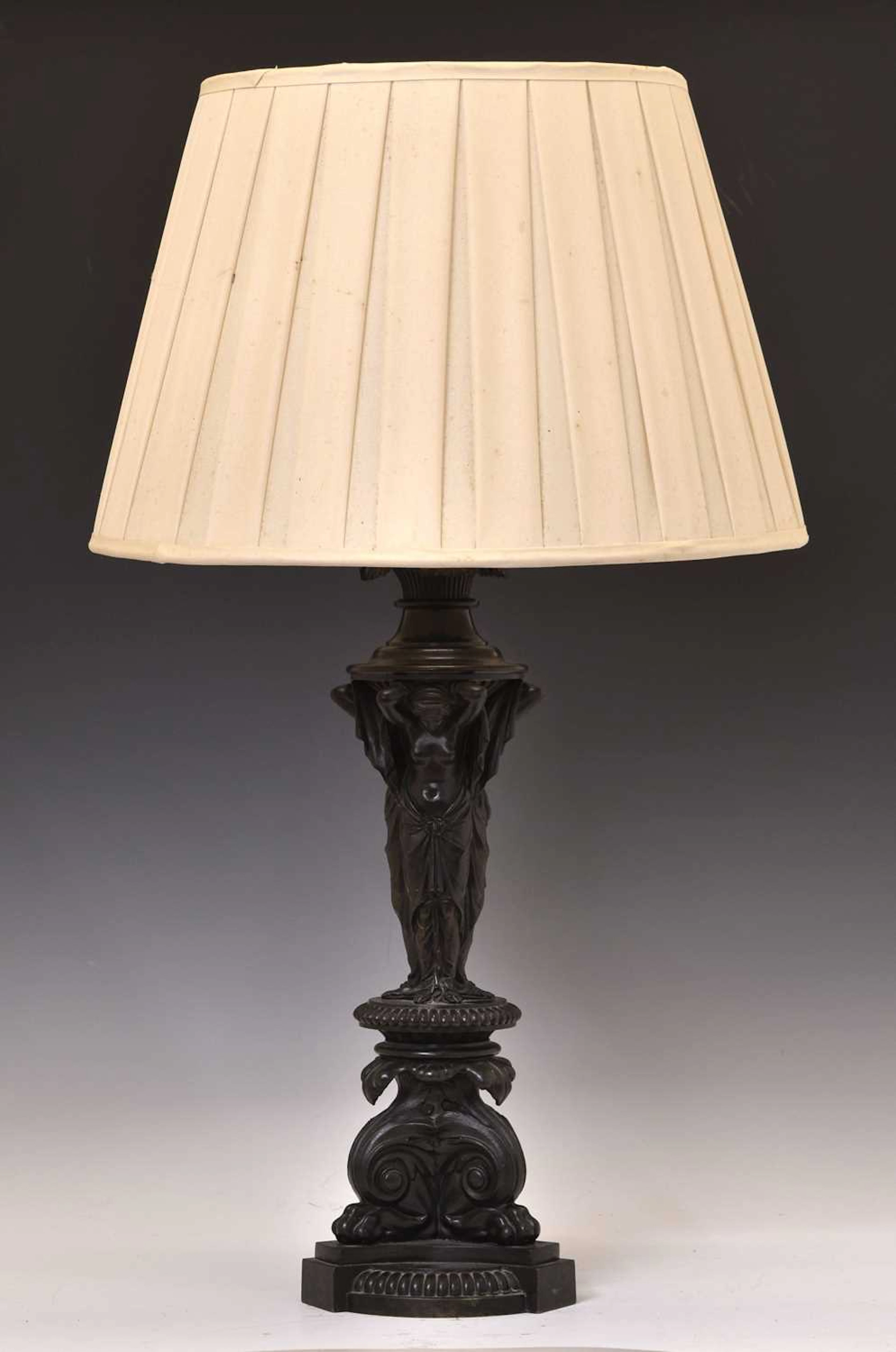 19th century cast patinated bronze table lamp