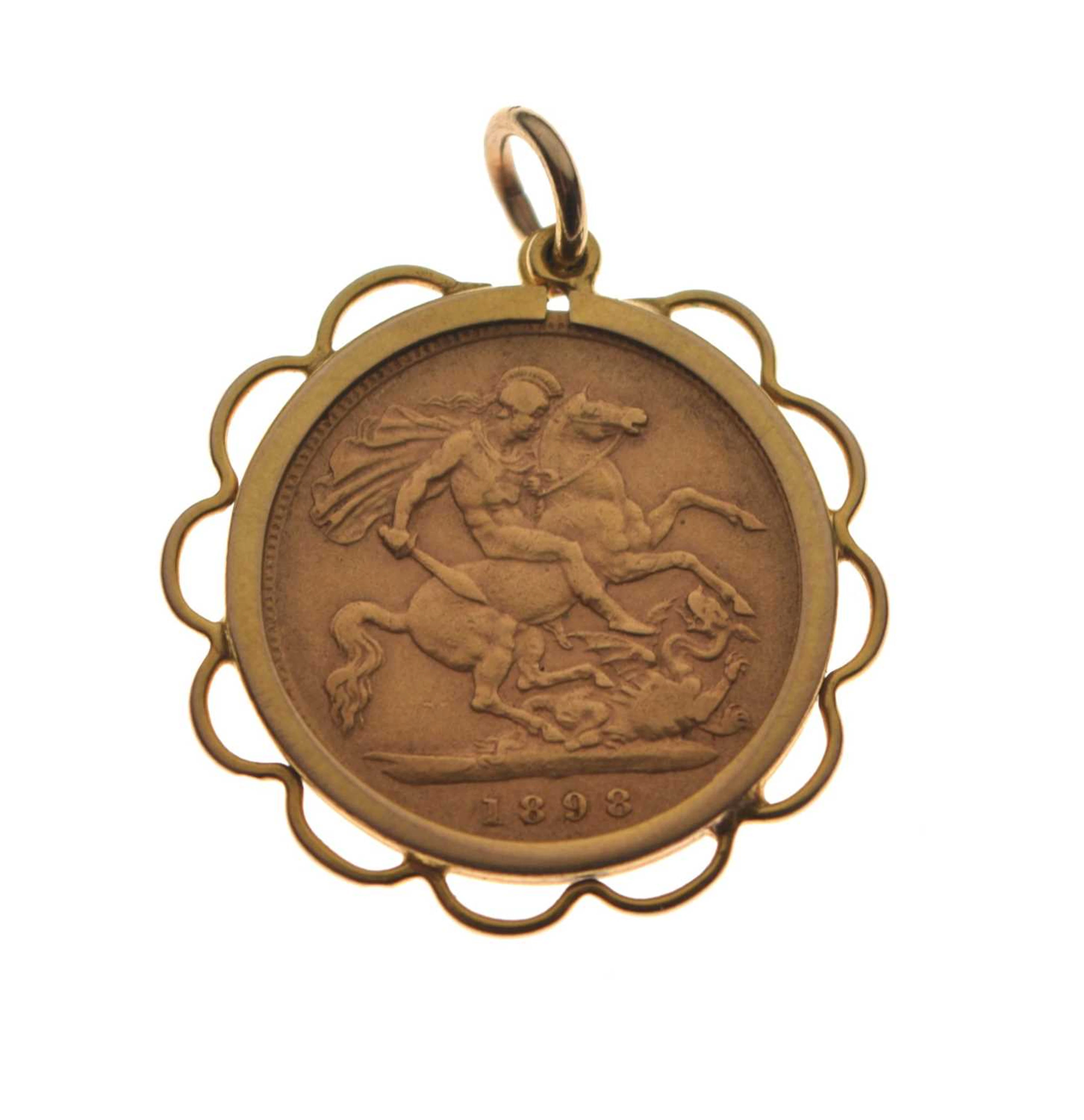 Queen Victoria gold half sovereign, 1898, in a 9ct gold mount