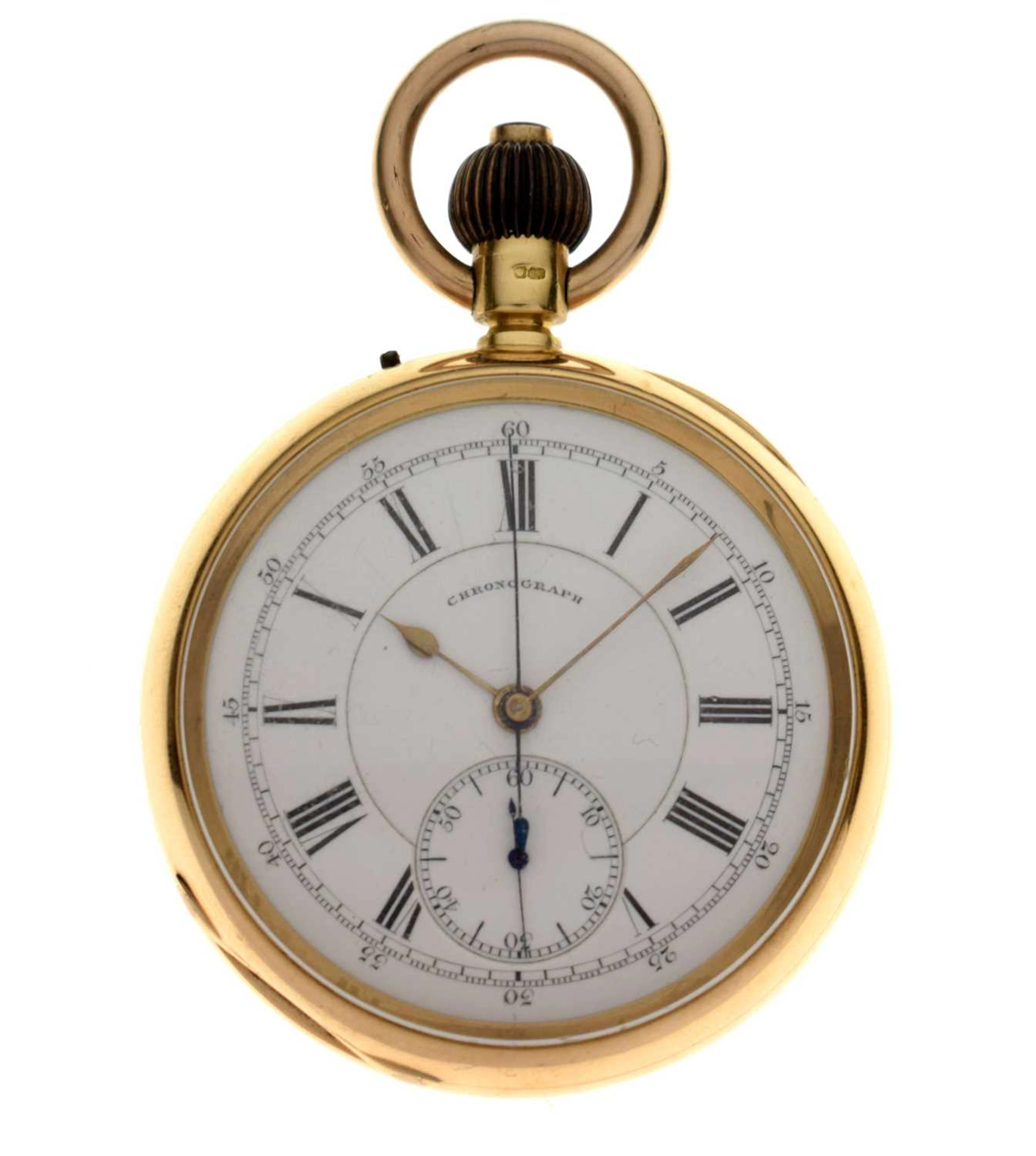 Late Victorian 18ct gold chronograph pocket watch, John Cashmore, Finsbury