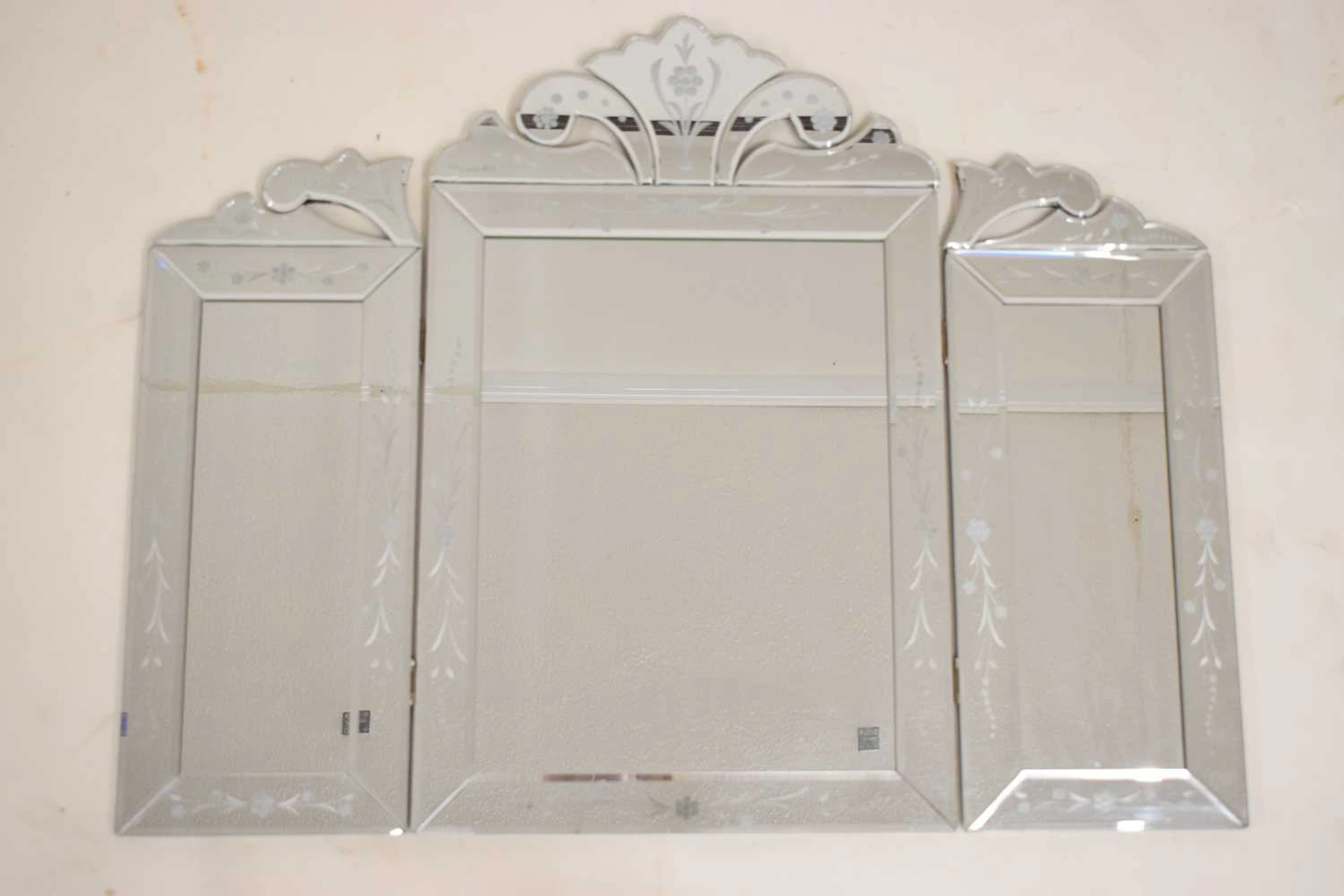 20th century Venetian-style triptych vanity mirror