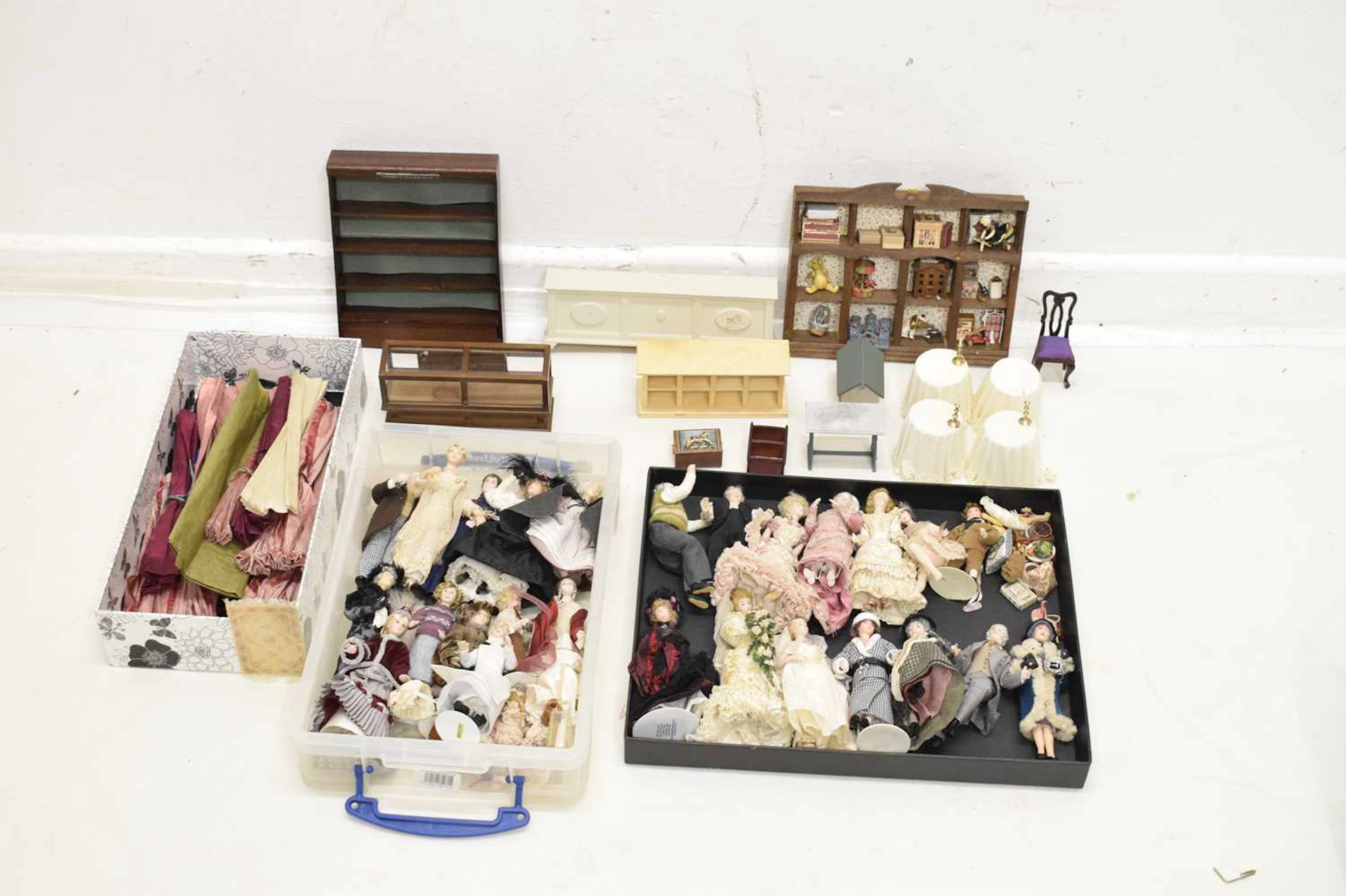 Quantity of modern ceramic dolls and accessories