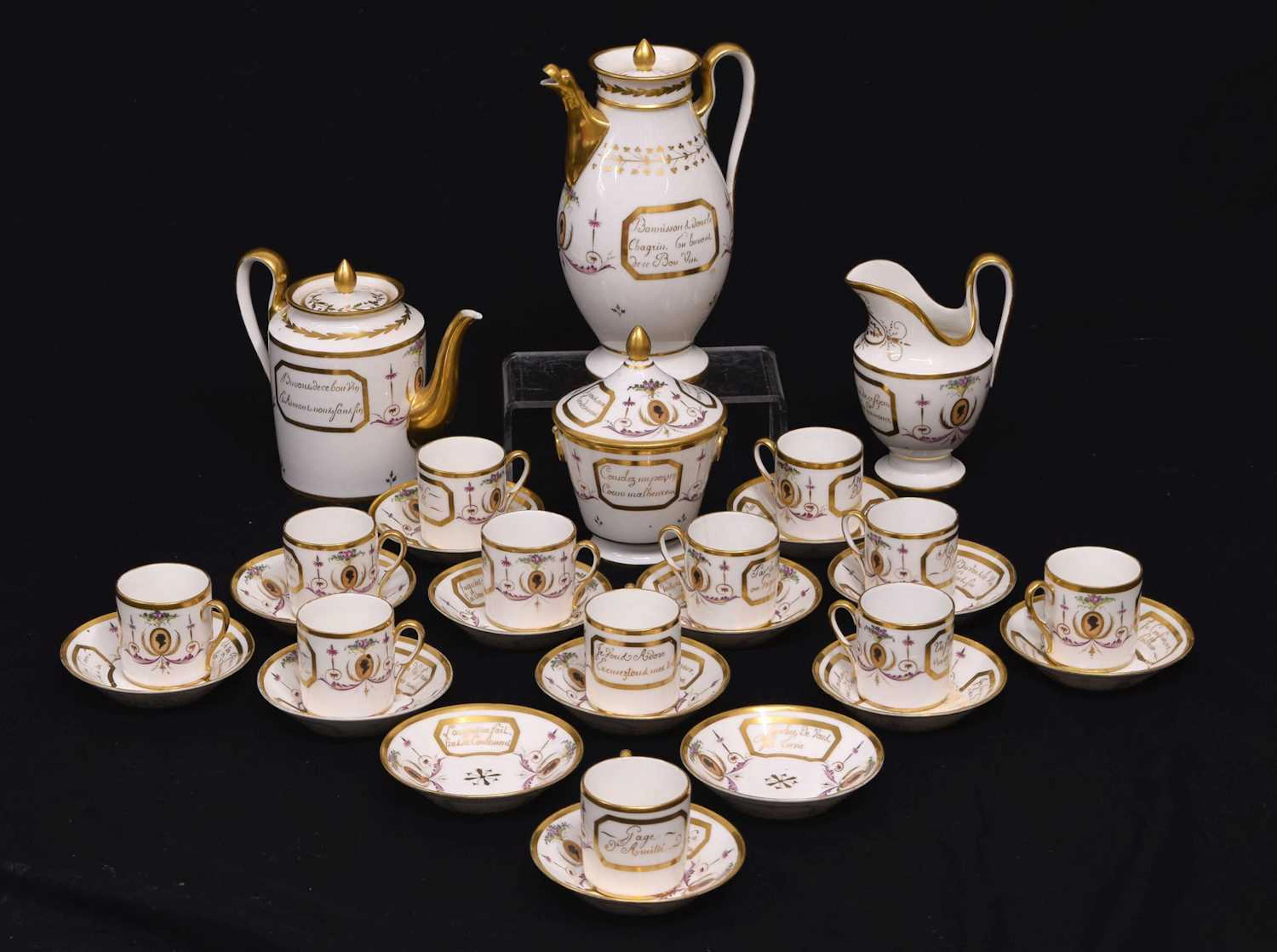 Early 19th century composite English and French porcelain coffee service