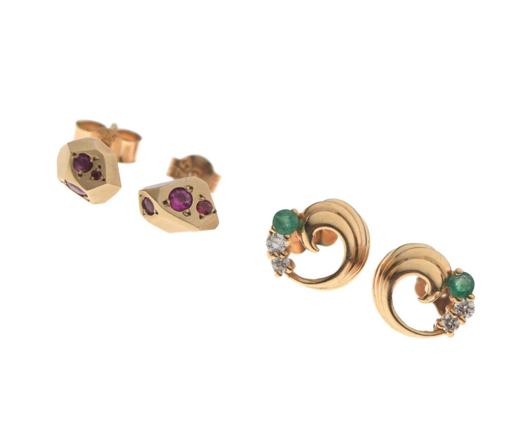 Two pairs of 9ct gold gem set earrings