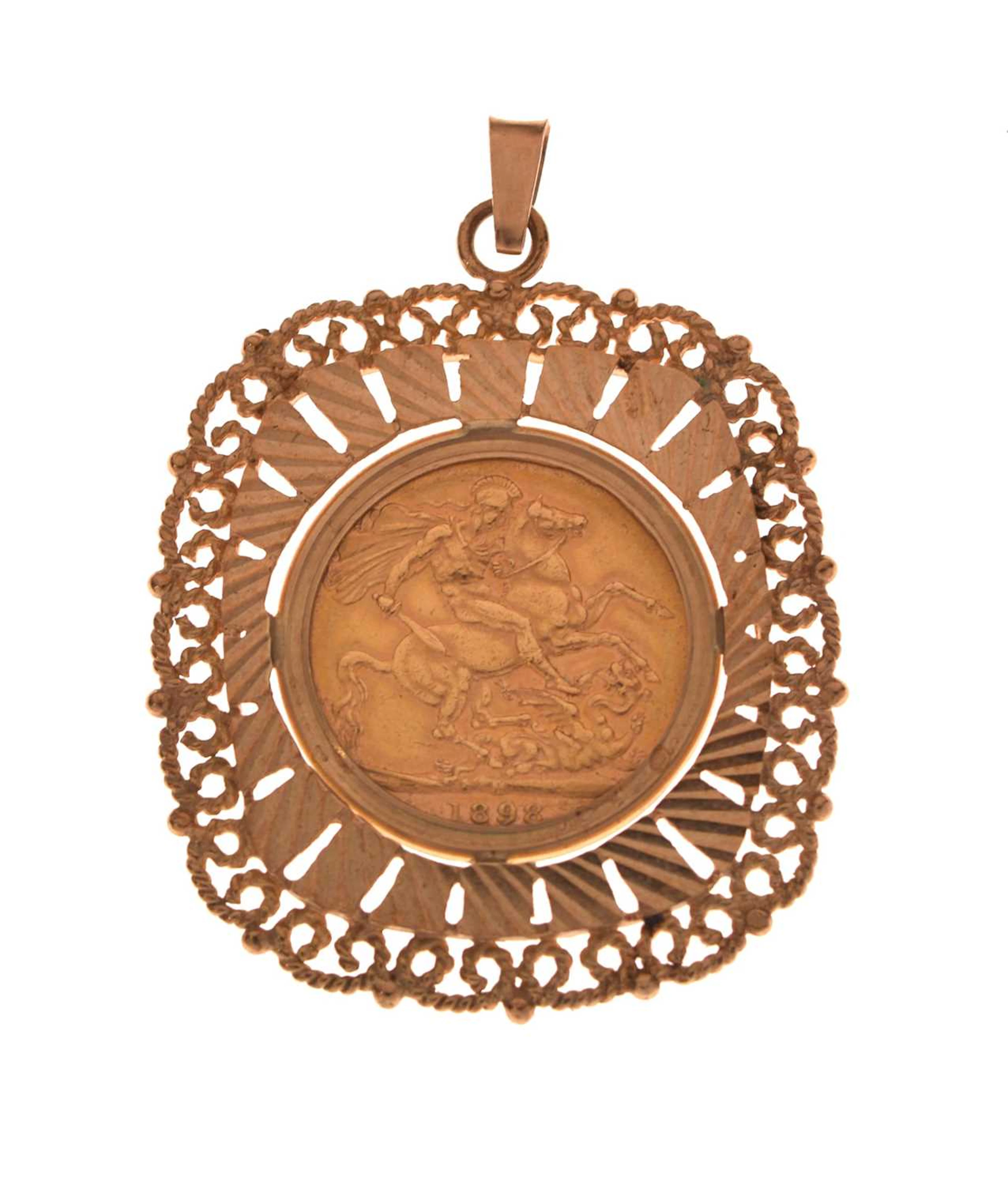 Queen Victoria Melbourne Mint gold sovereign, 1898, in 9ct pendant frame
