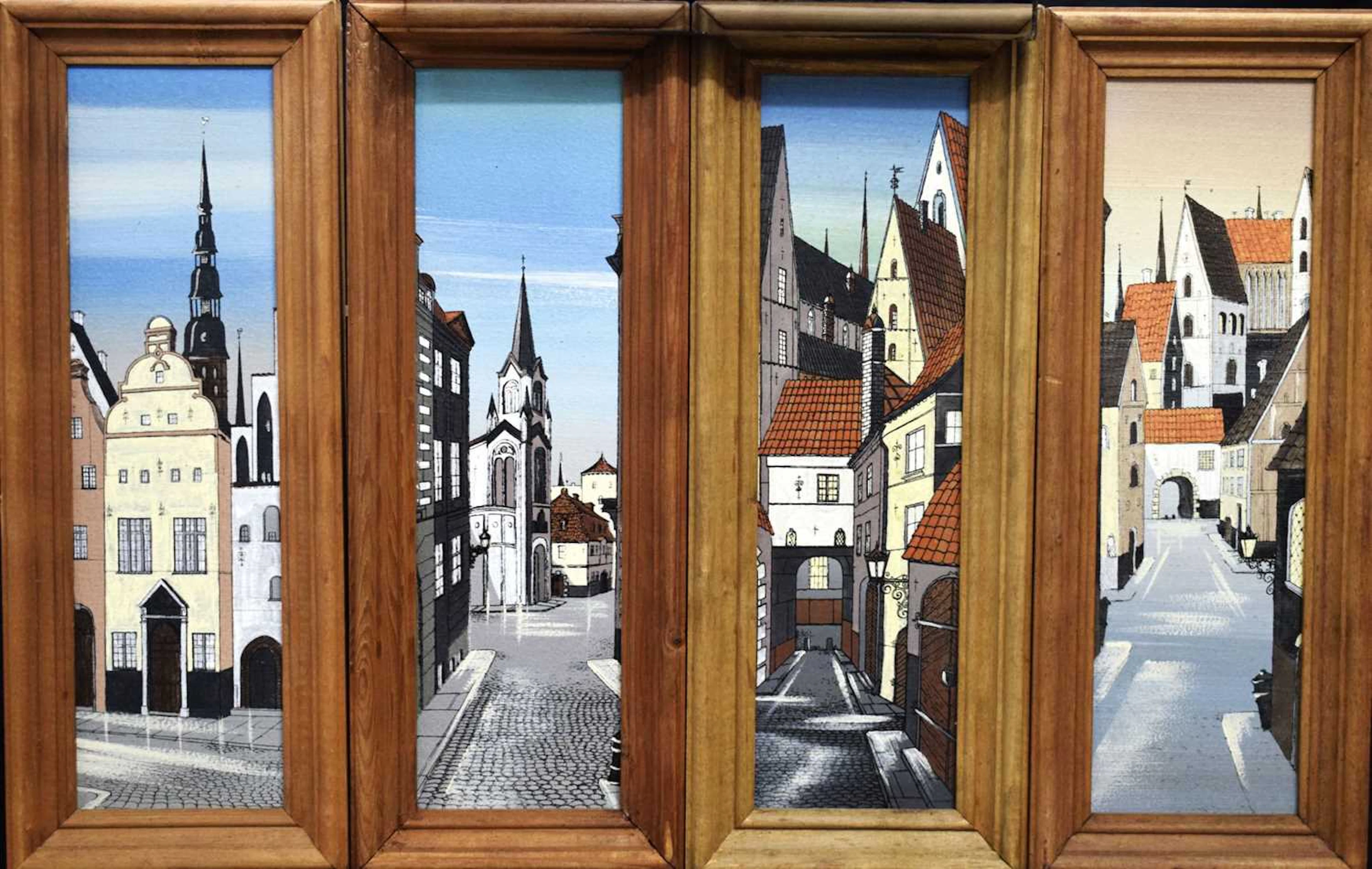 Latvian School - Set of four oils of Riga / Rīga