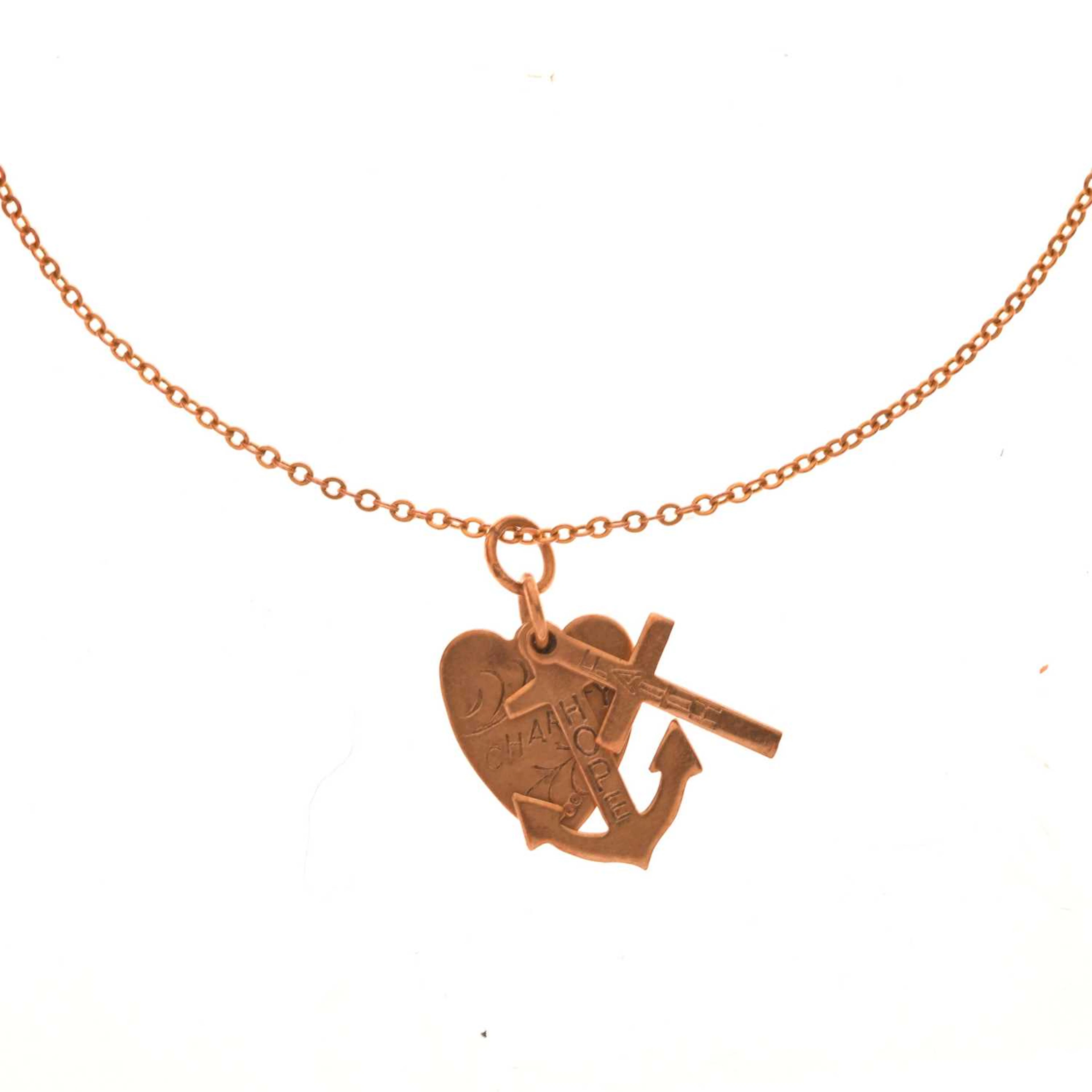 Faith, Hope and Charity 9ct gold charm pendant necklace