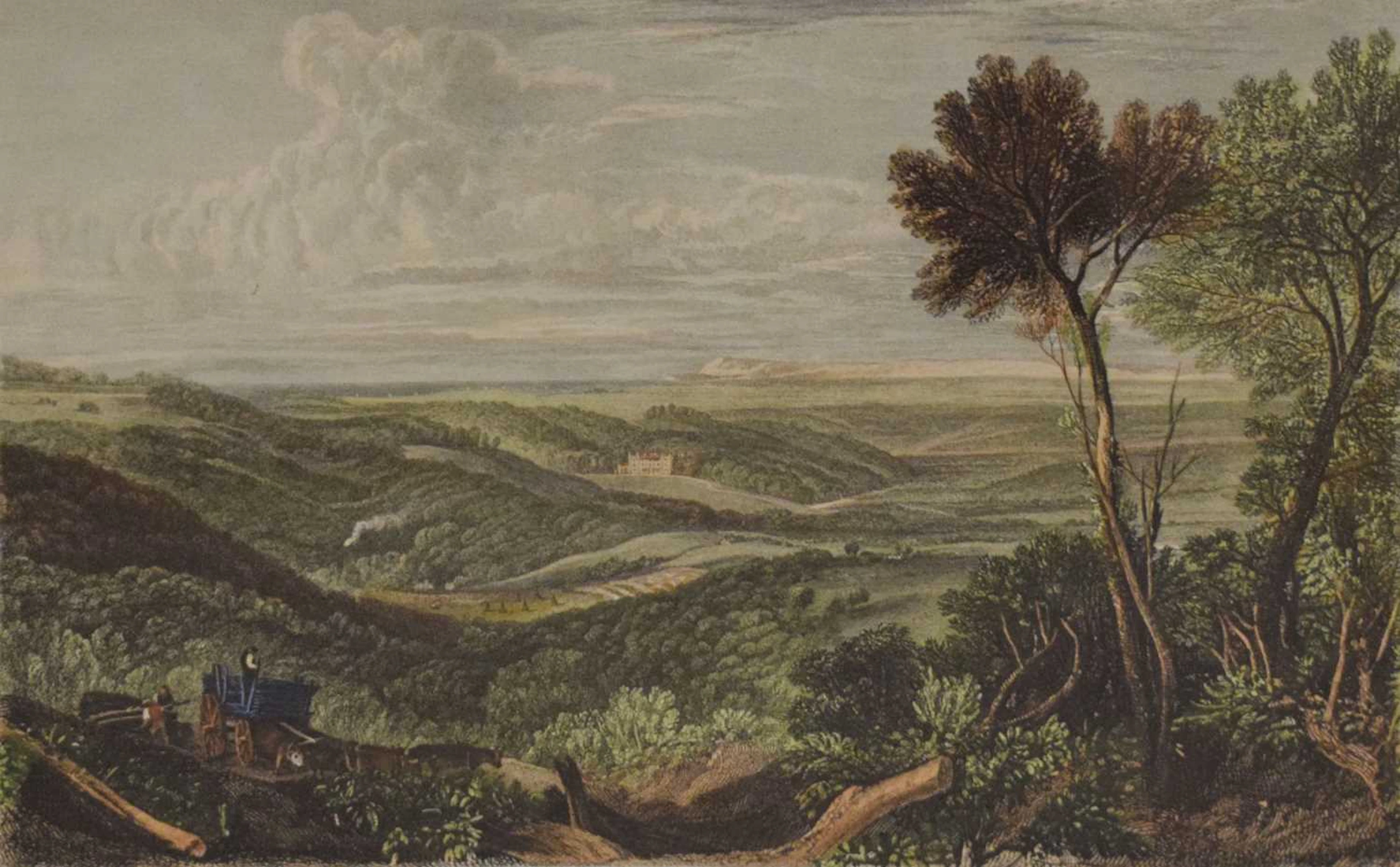 After J.M.W. Turner (1775-1851) - Colour engraving - 'The Vale of Ashburnham'