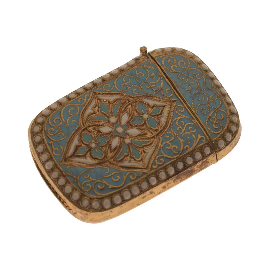 Norwegian gilt brass and enamel vesta case, marks possibly of David Andersen
