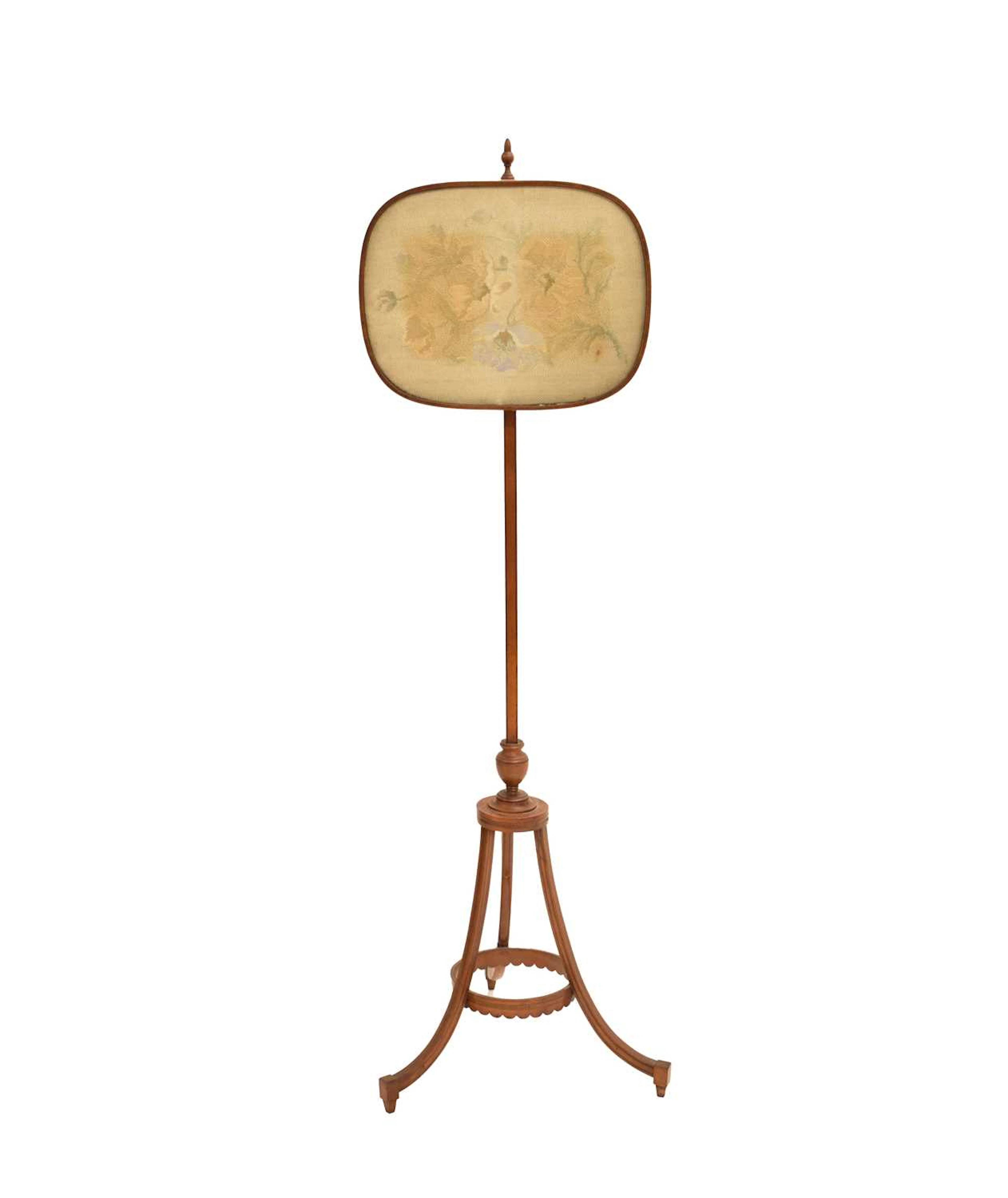 Sheraton revival inlaid satinwood polescreen