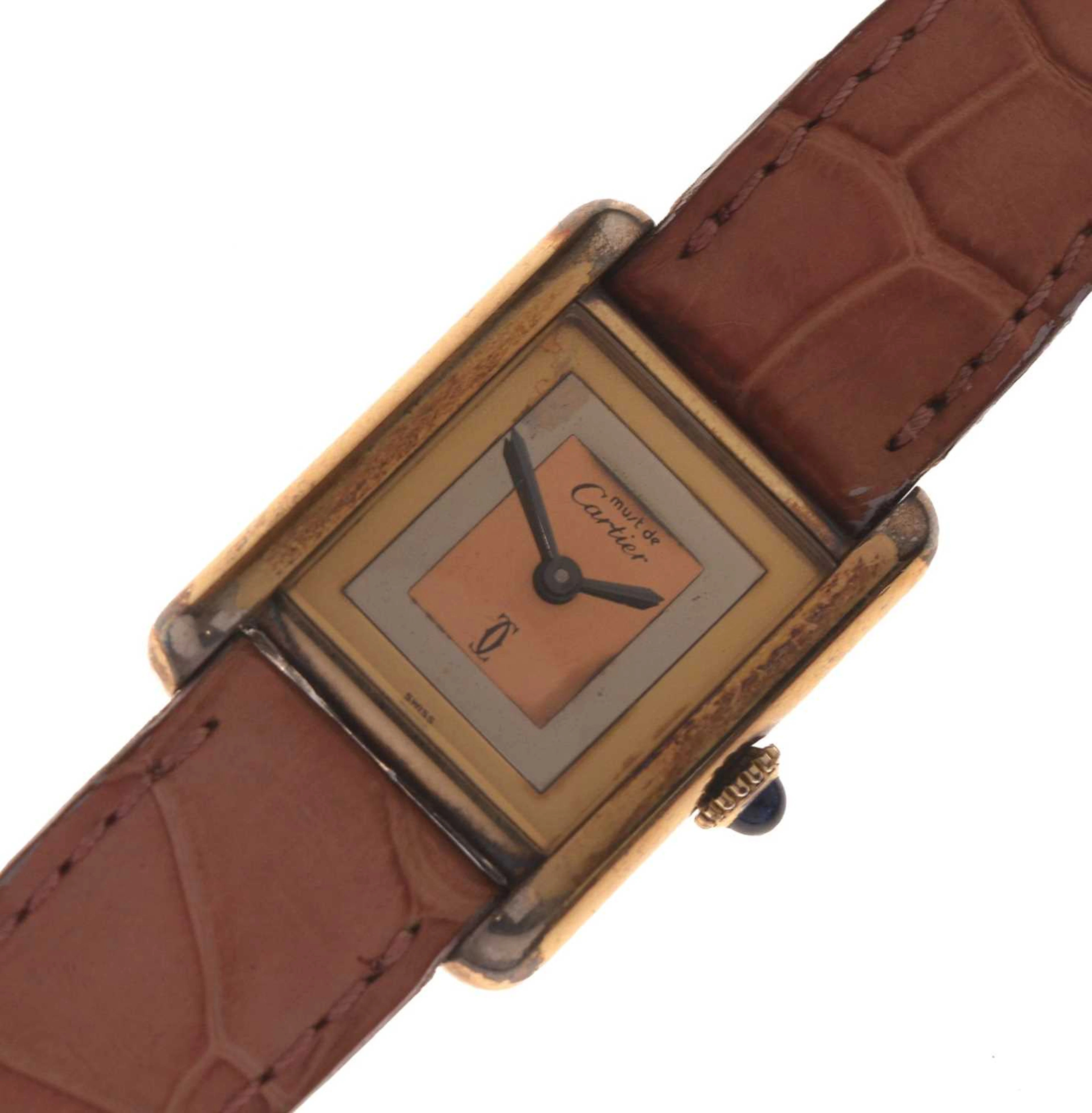 Cartier - Lady's Tank Vermeil 'Trinity Dial' silver gilt cased wristwatch