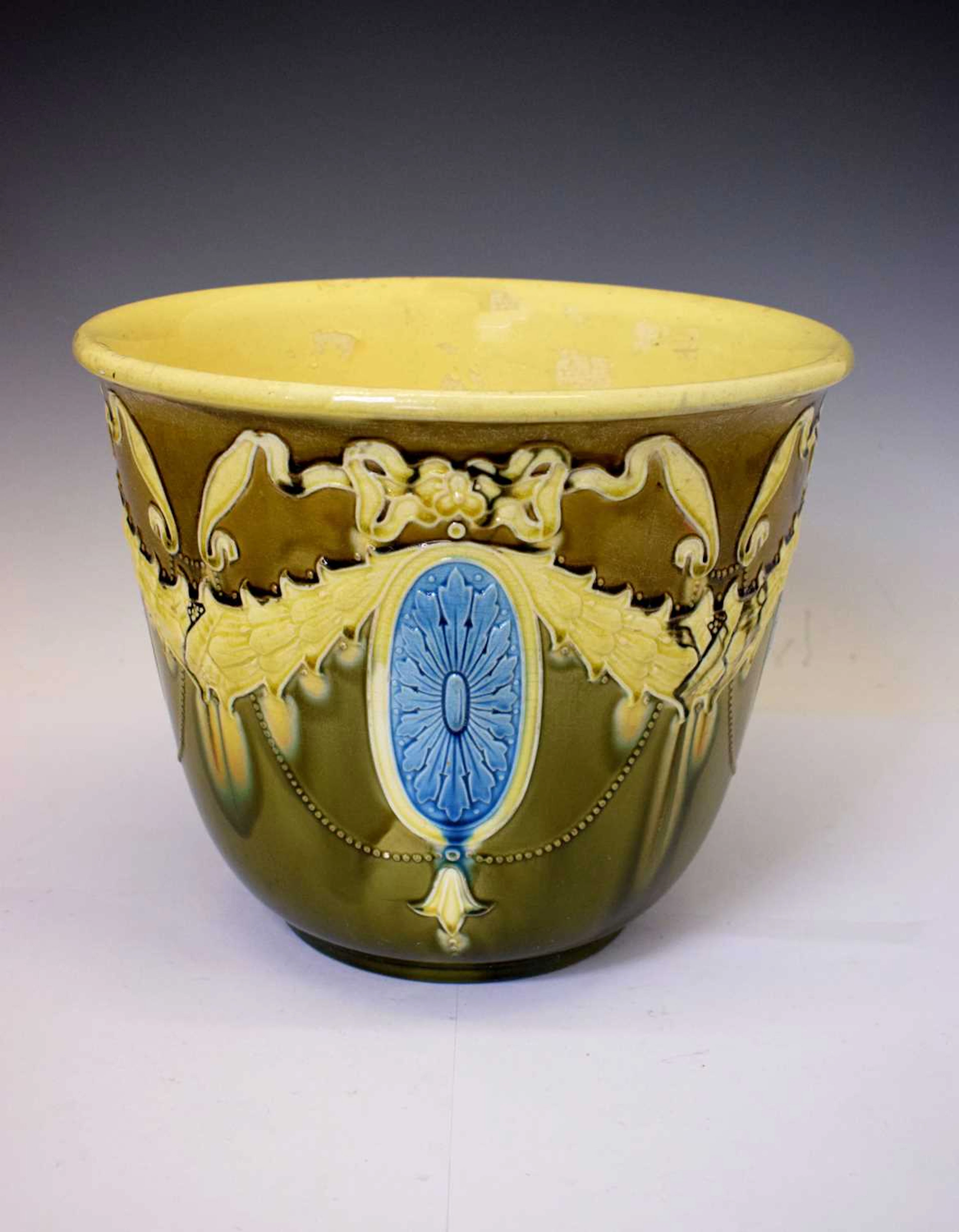 Victorian ceramic jardinière with Art Nouveau relief moulded decoration