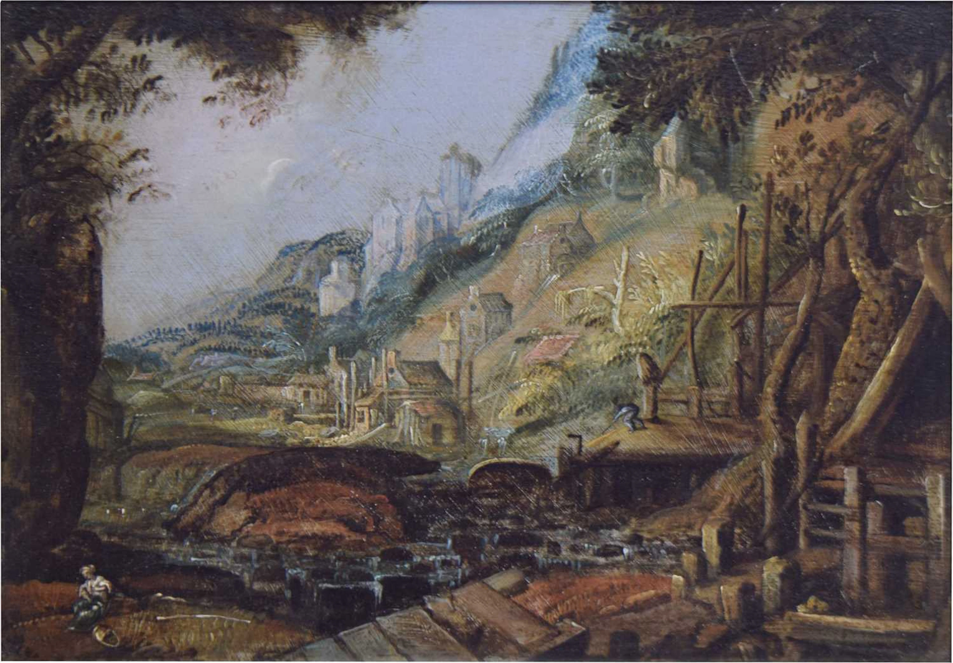 Early 19th century Continental school - Oil on panel - Hillside landscape