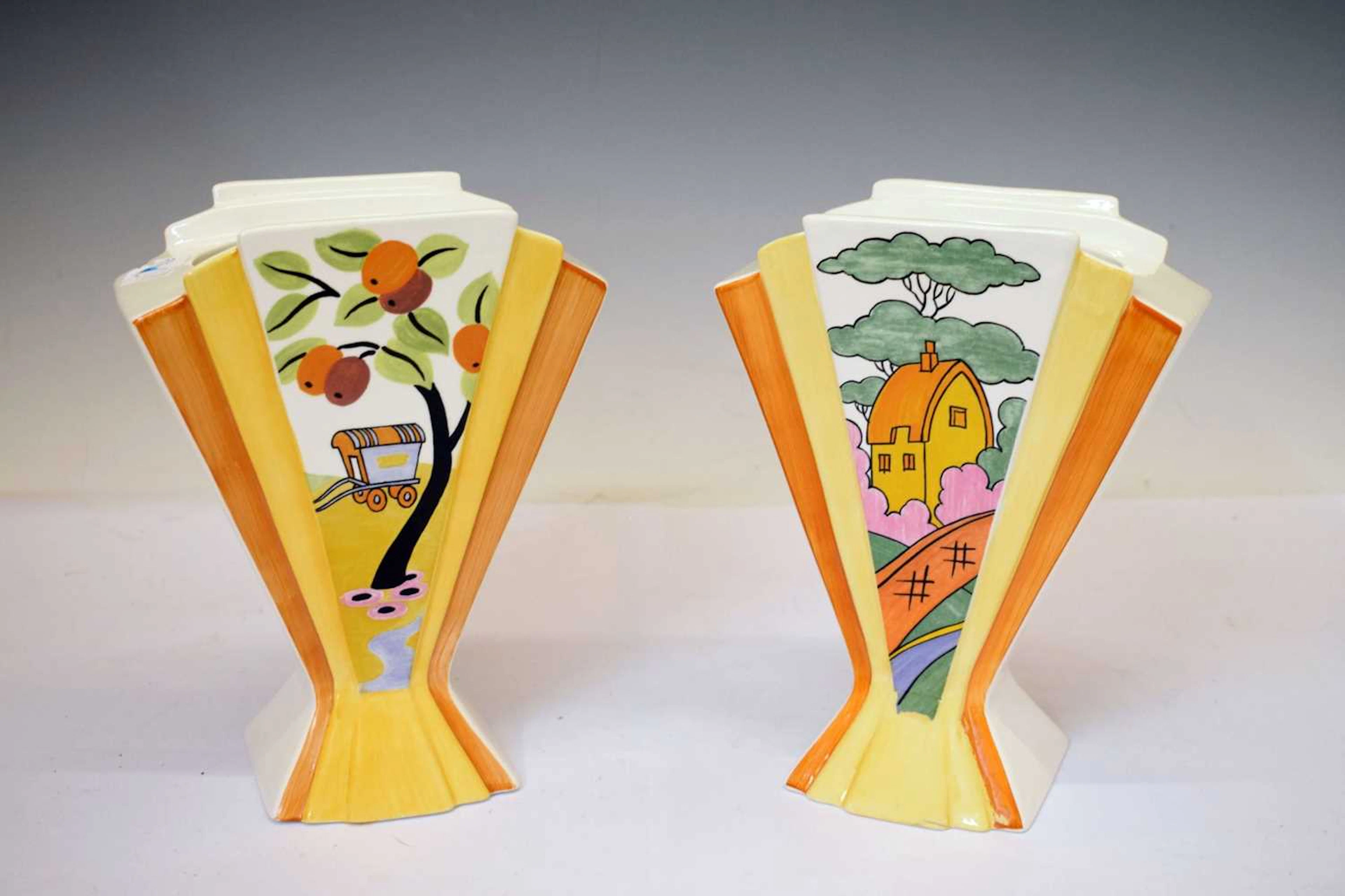 Pair of Bradex limited edition Clarice Cliff reproduction vases