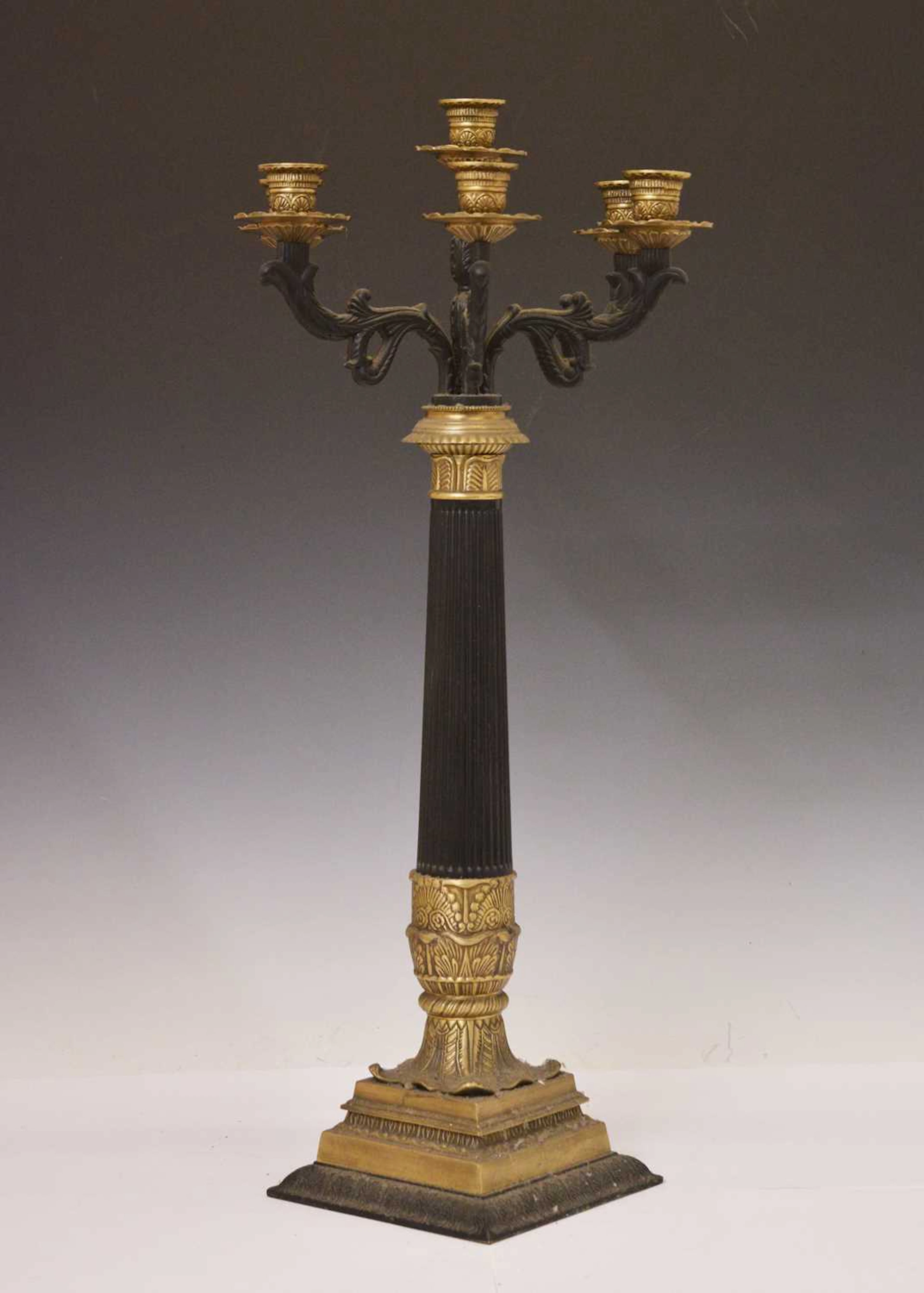 French Empire-style cast metal six light candelabra