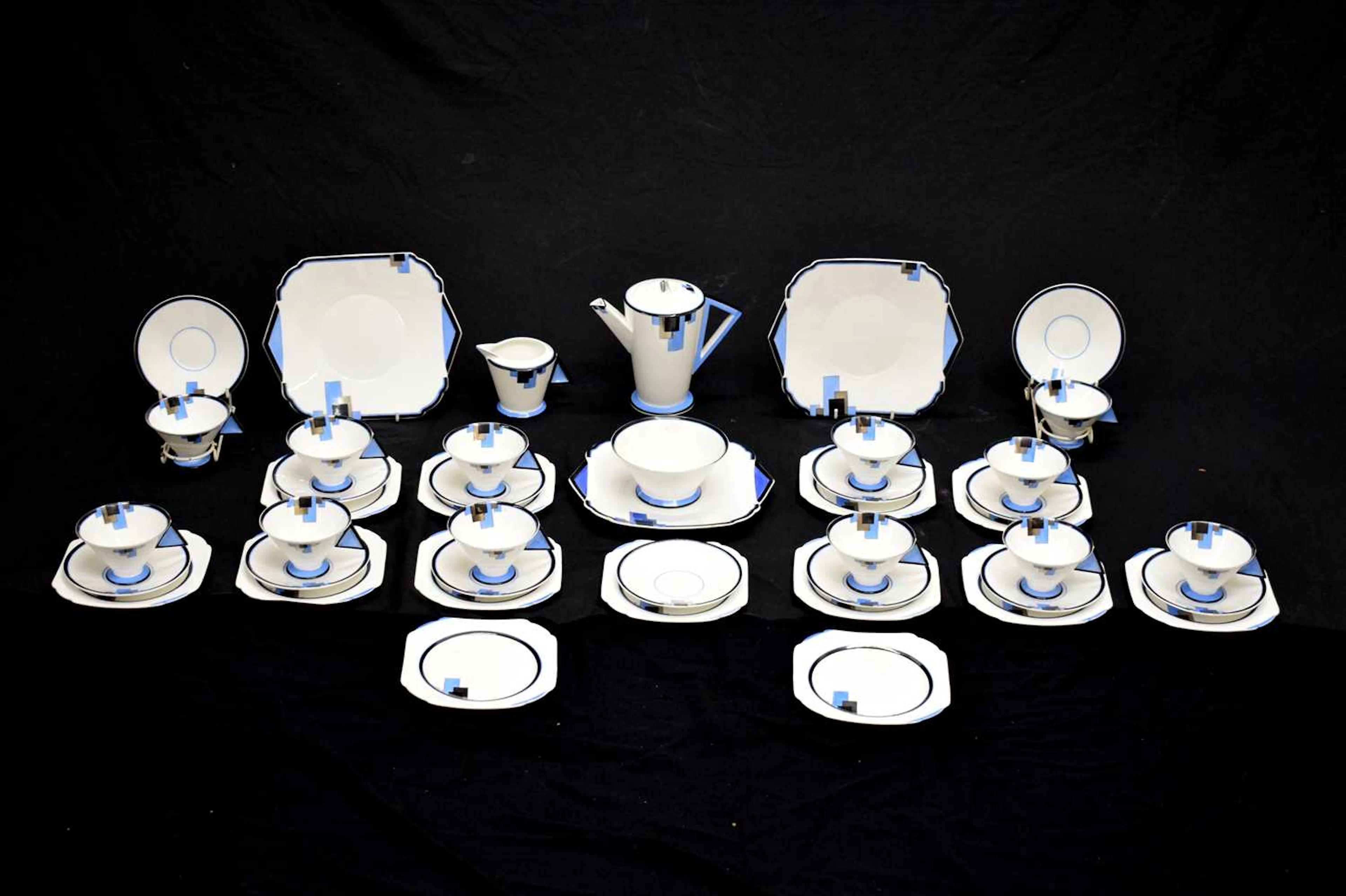 Eric Slater (1902-84) for Shelley - Blue Blocks pattern part tea service