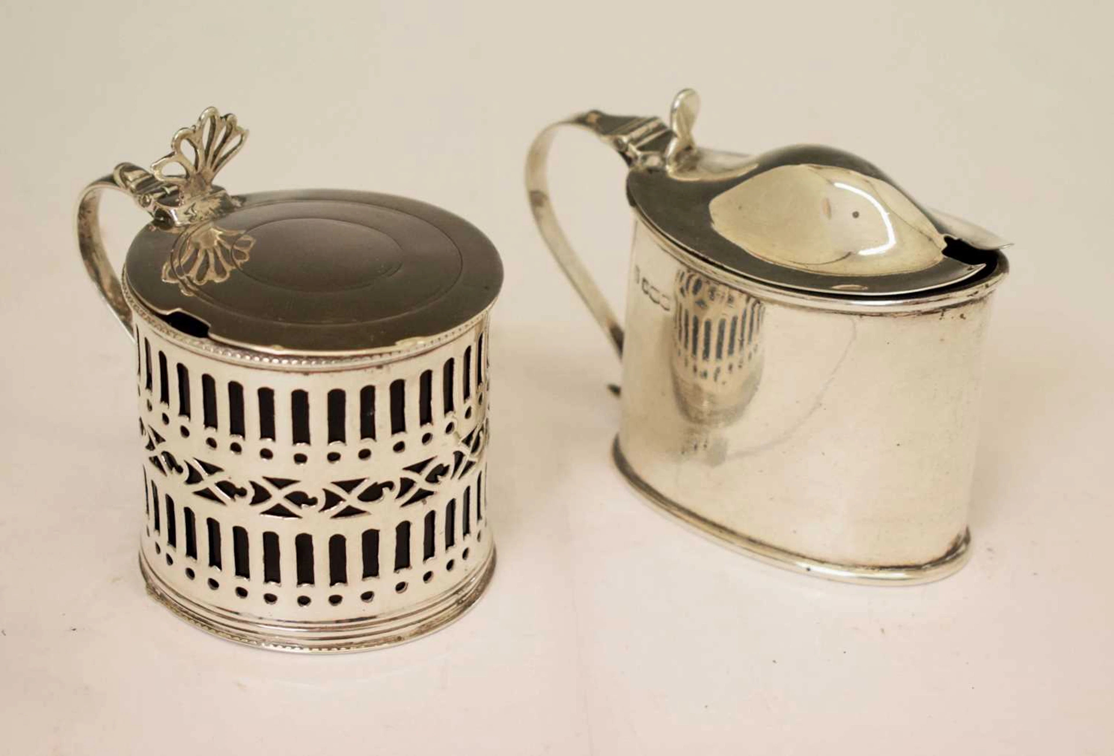 Two silver mustard pots