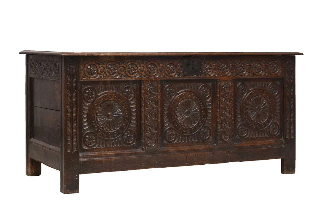 18th century oak three panelled oak coffer