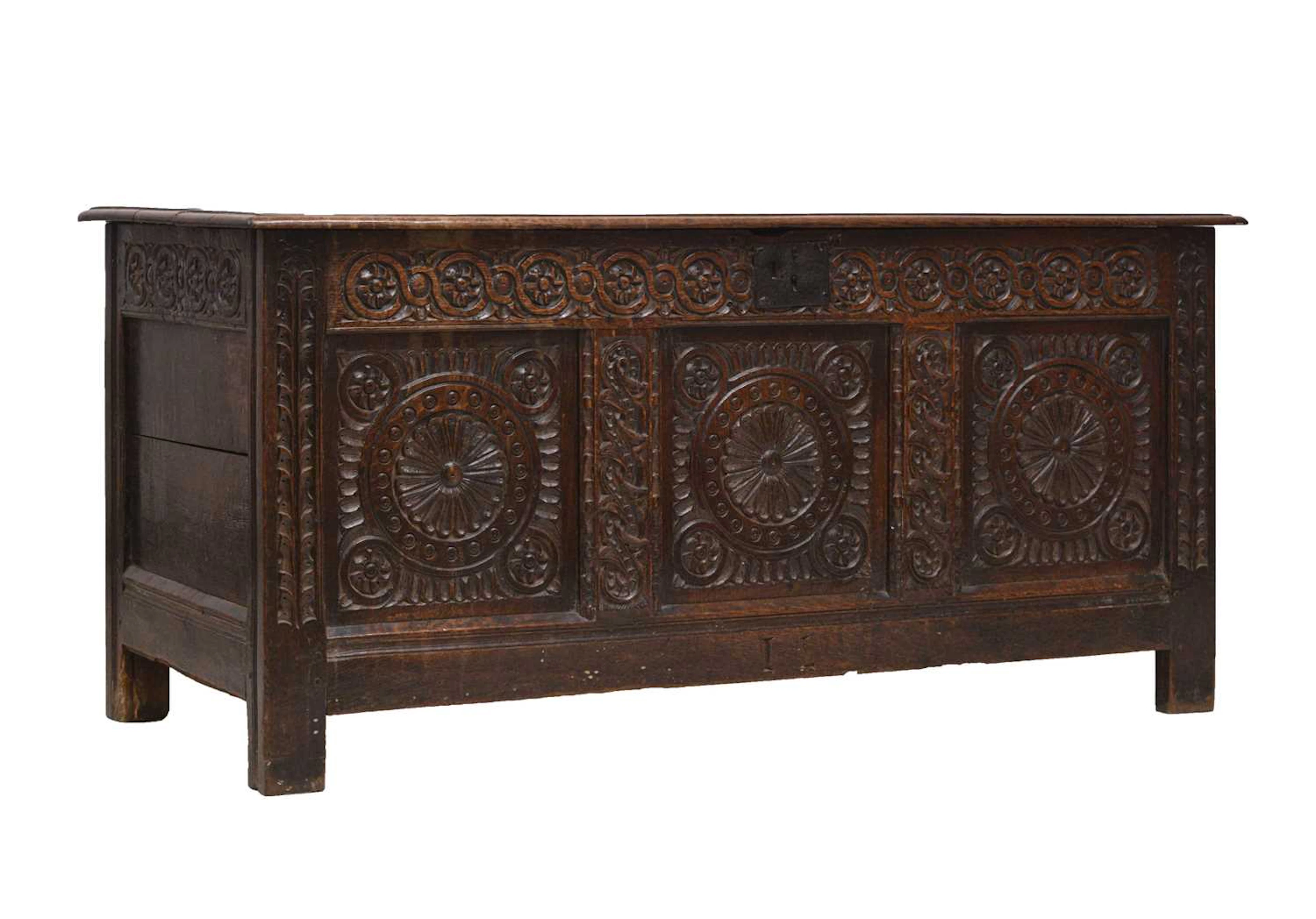 18th century oak three panelled oak coffer