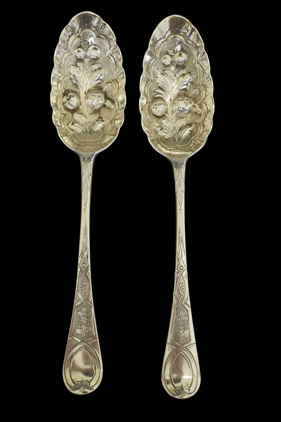 Pair of George IV silver Old English pattern table spoons, with later