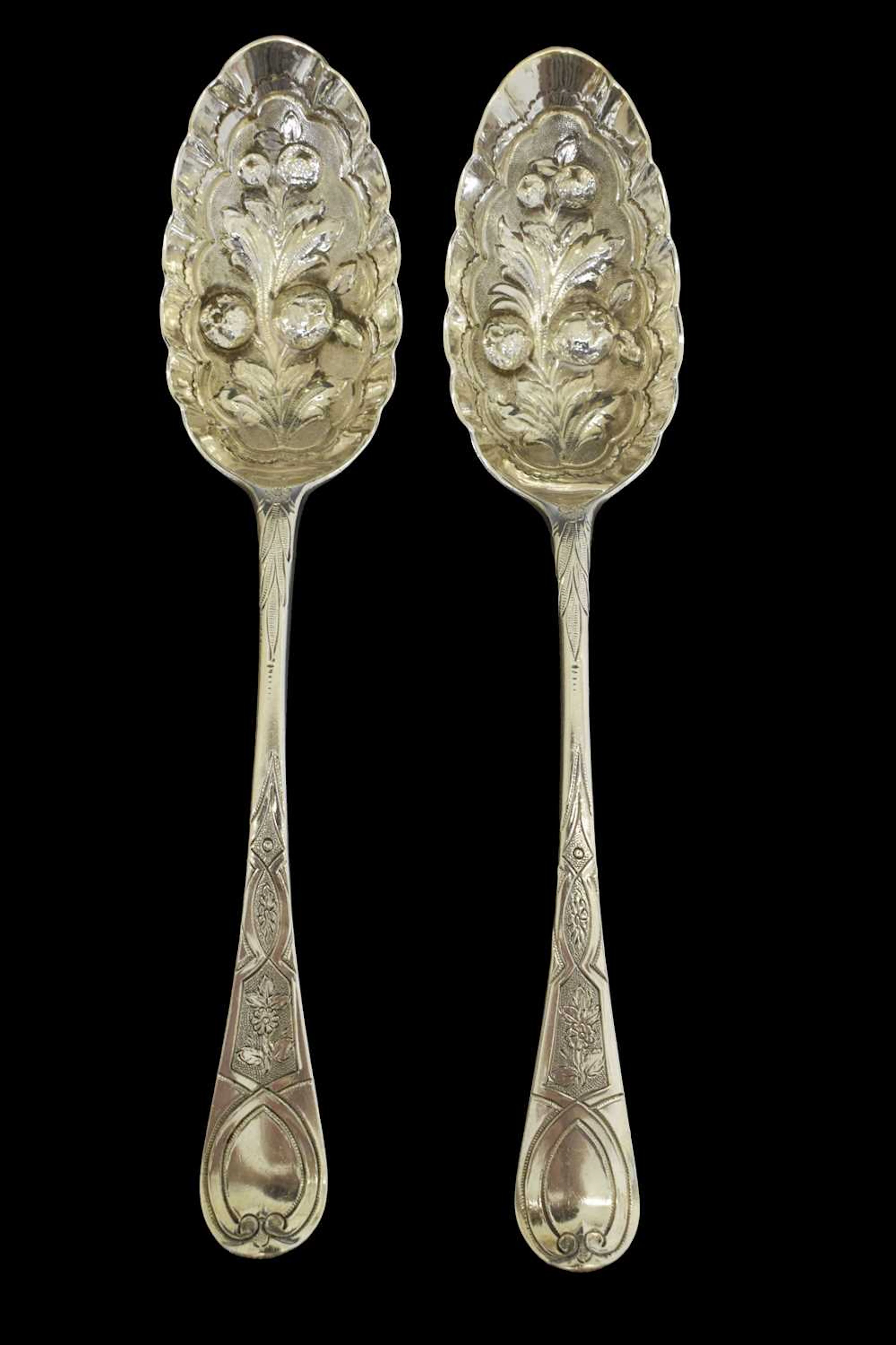 Pair of George IV silver Old English pattern table spoons, with later