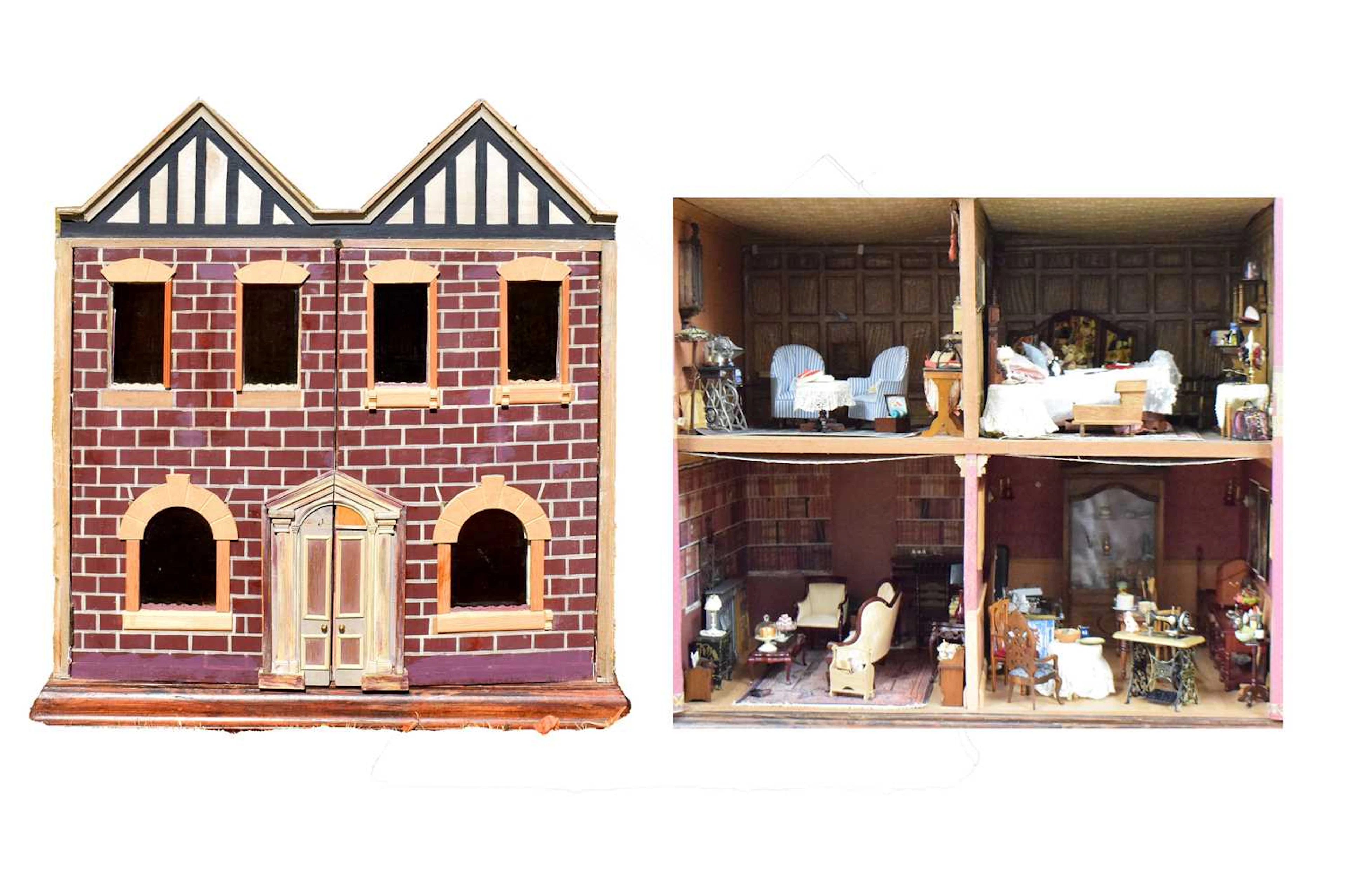 Early 20th century doll's house in the form of a double-gabled villa