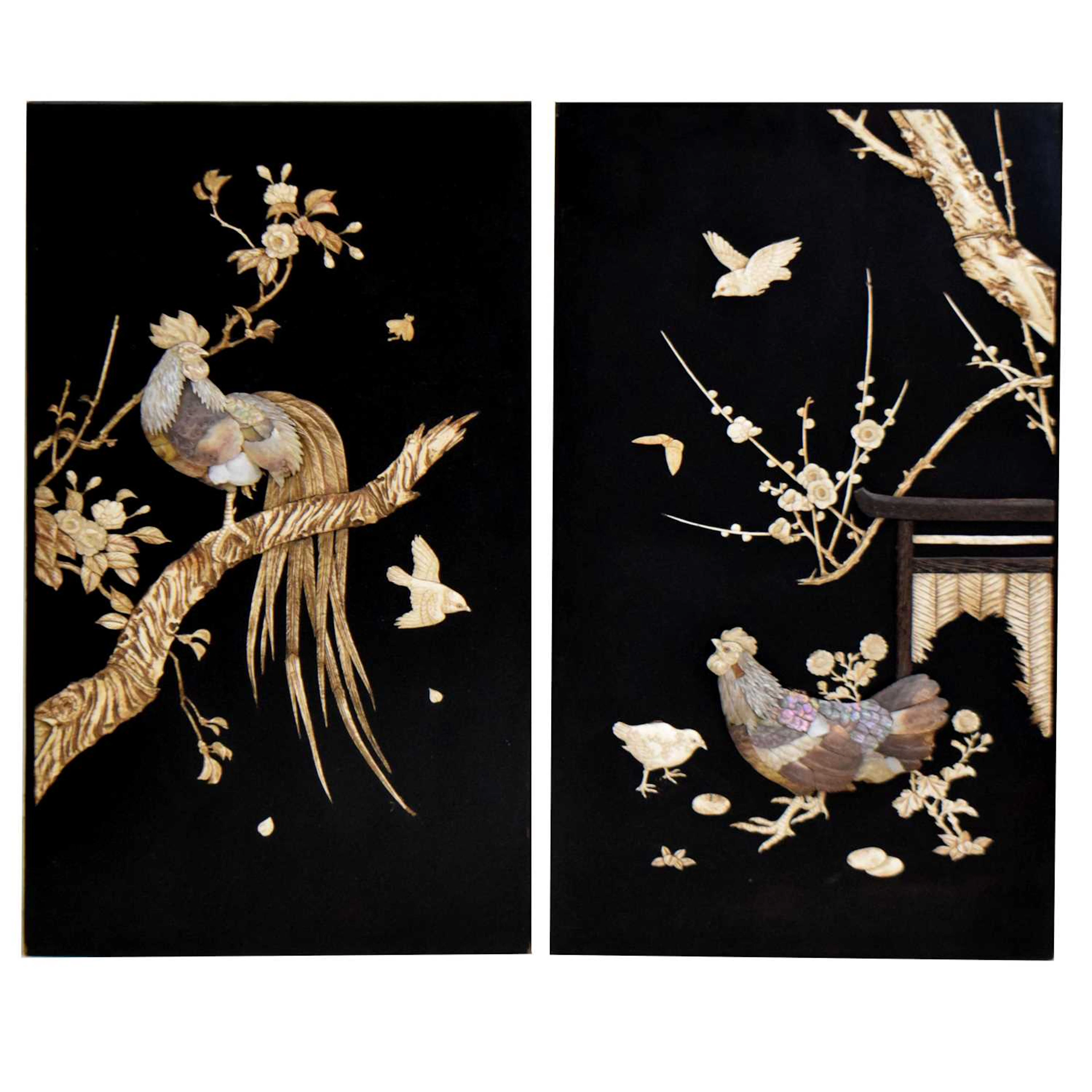 Pair of Japanese shibayama panels