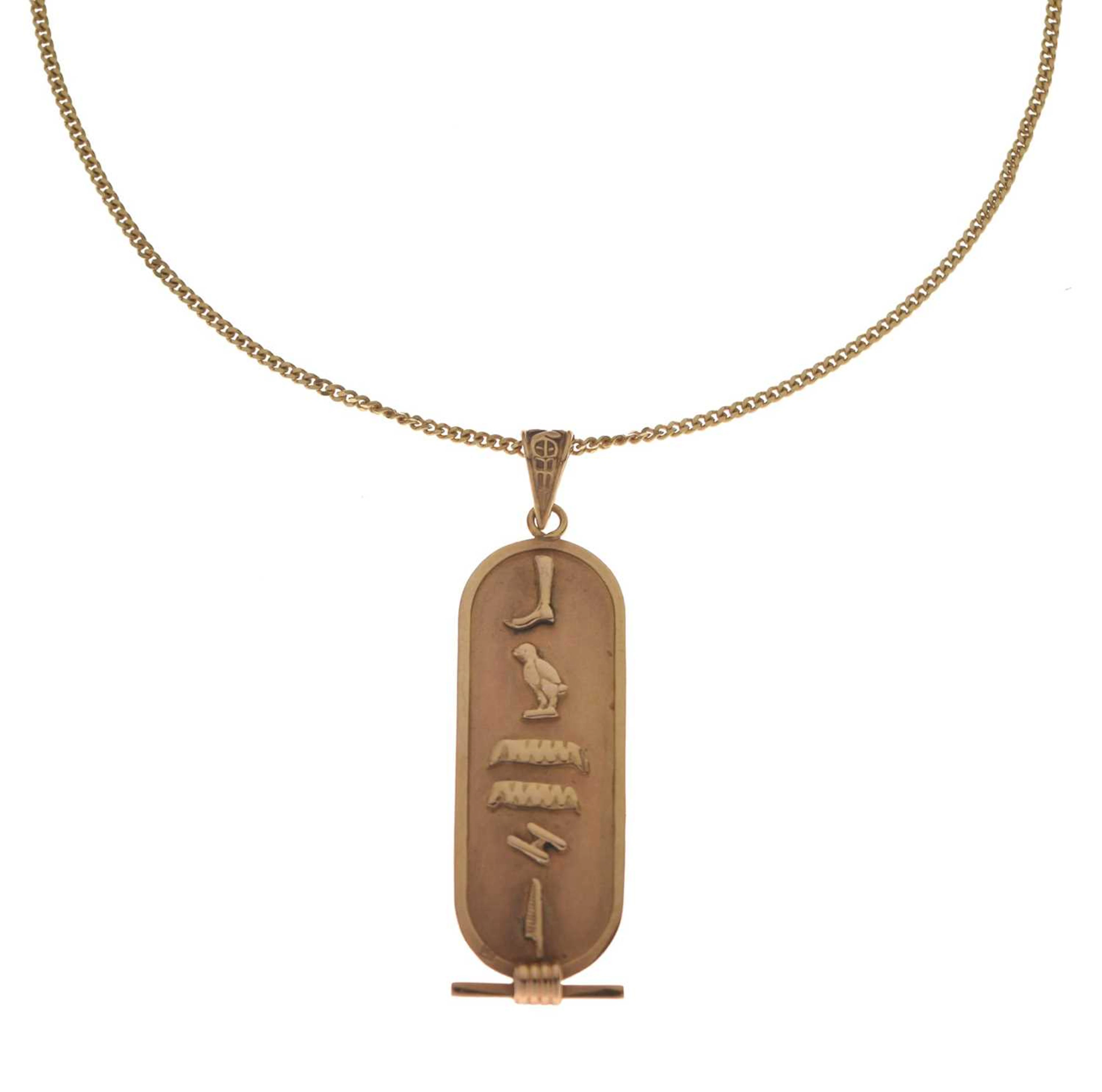 Egyptian hieroglyph yellow metal pendant necklace