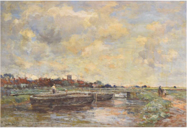 Claude Hayes RI (British/Irish, 1852-1922) - Oil on board - 'An Old Canal'