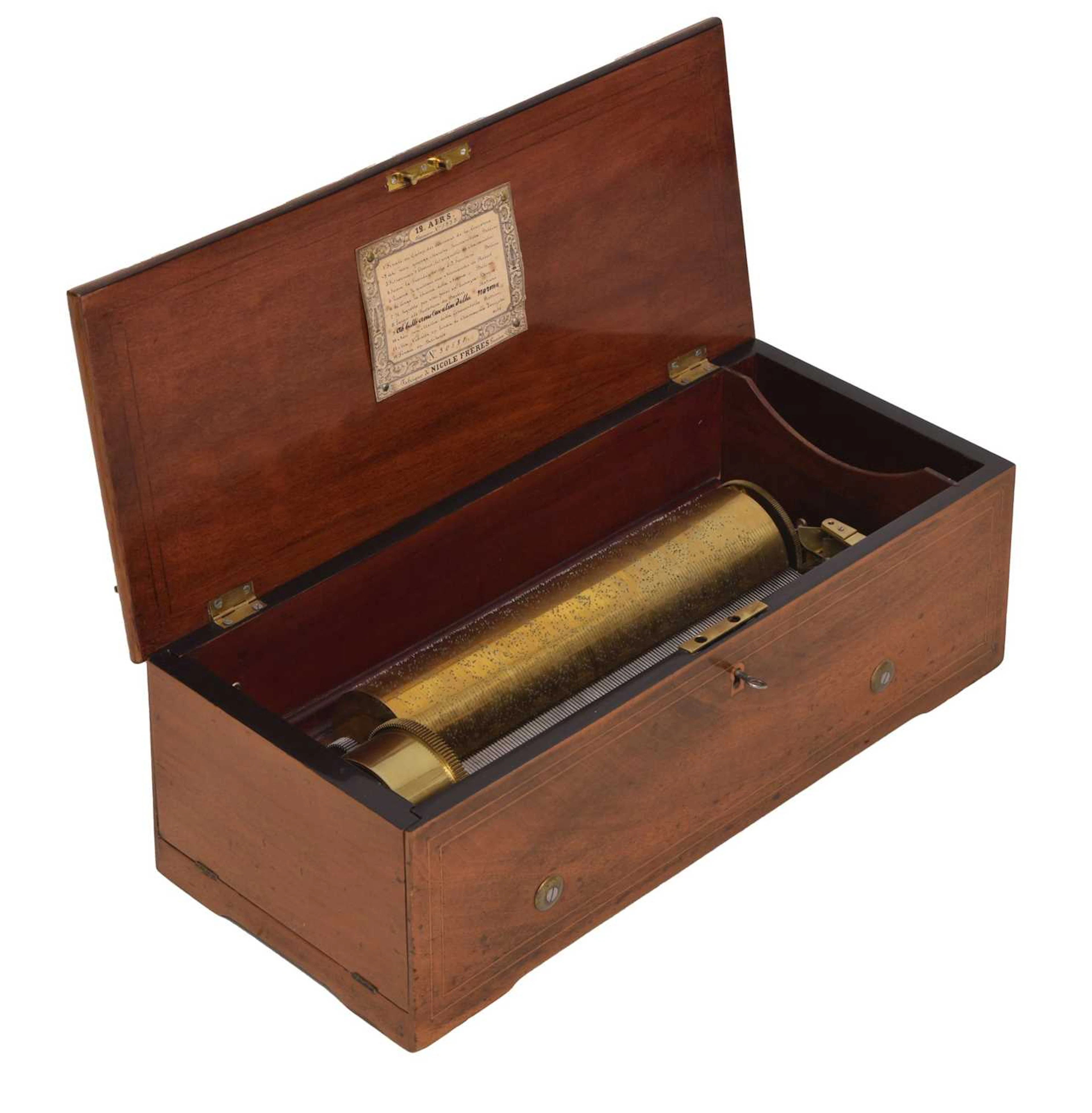 Nicole Freres - Inlaid rosewood and walnut cylinder music box, No.
