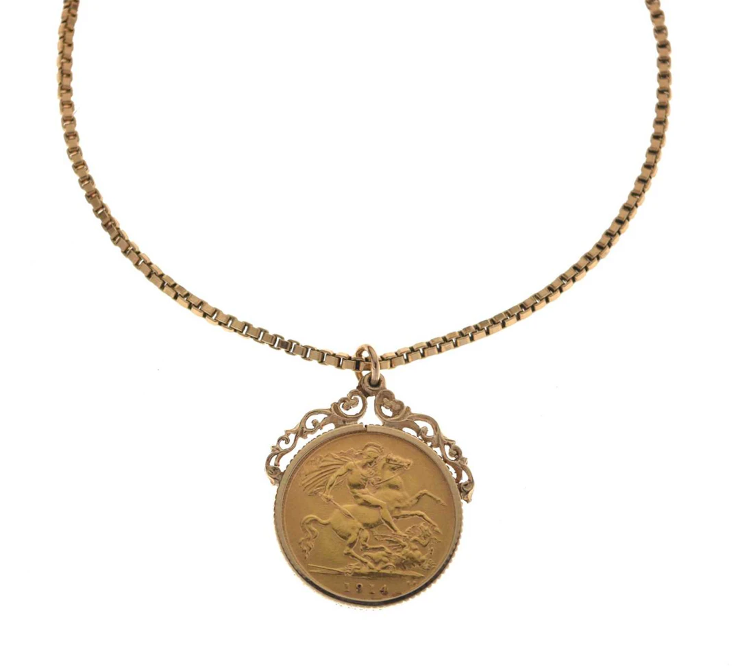 George V gold half sovereign, 1914, in yellow-metal mount