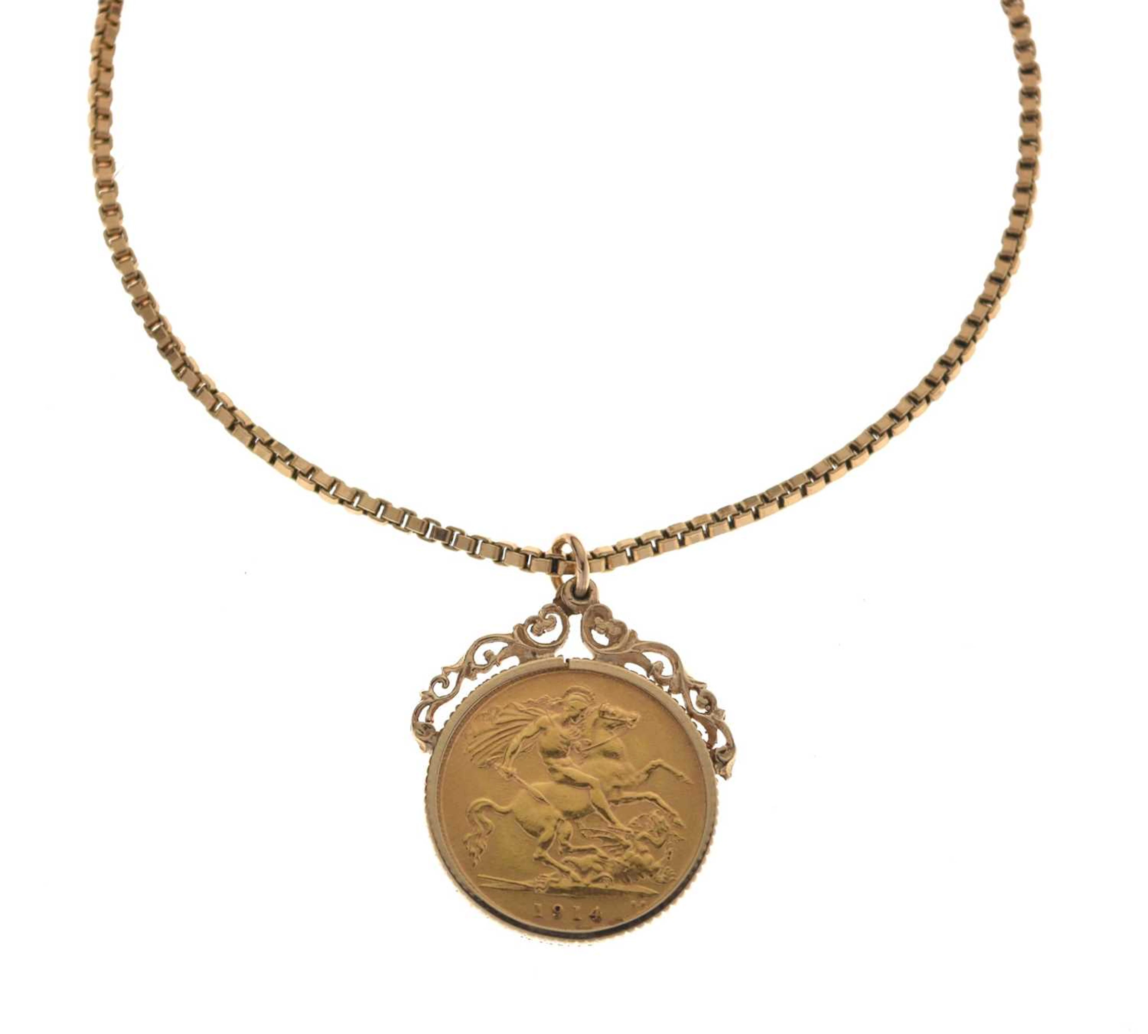 George V gold half sovereign, 1914, in yellow-metal mount